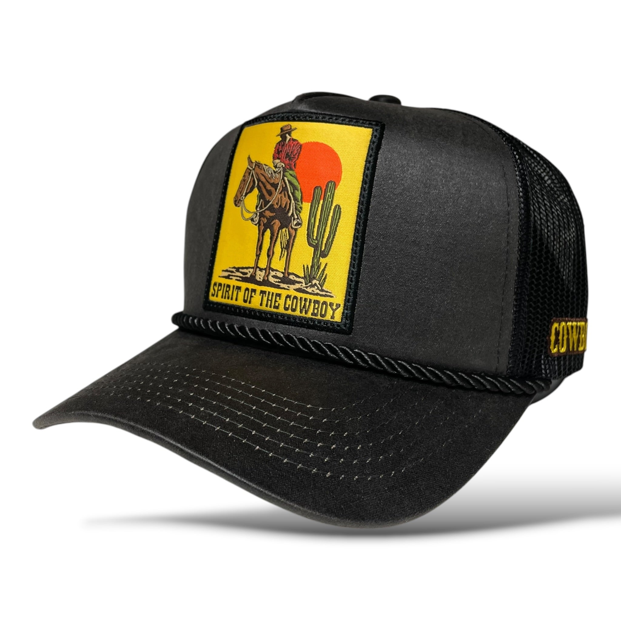 Western Cowboy Horse Patch Black Mesh Back Trucker Hat