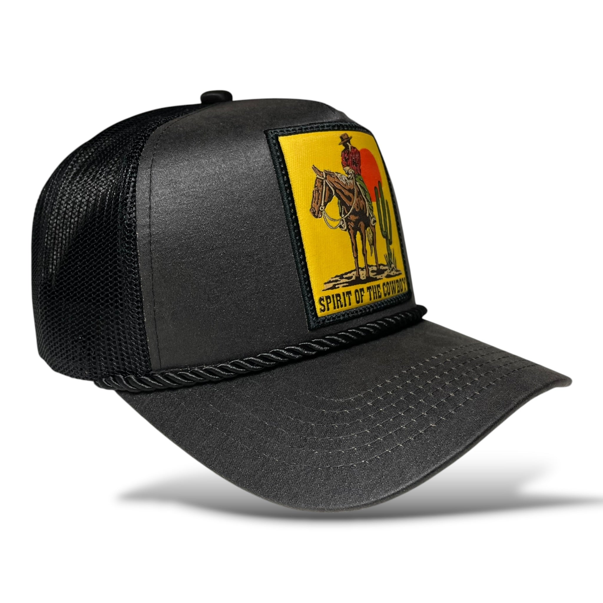 Western Cowboy Horse Patch Black Mesh Back Trucker Hat