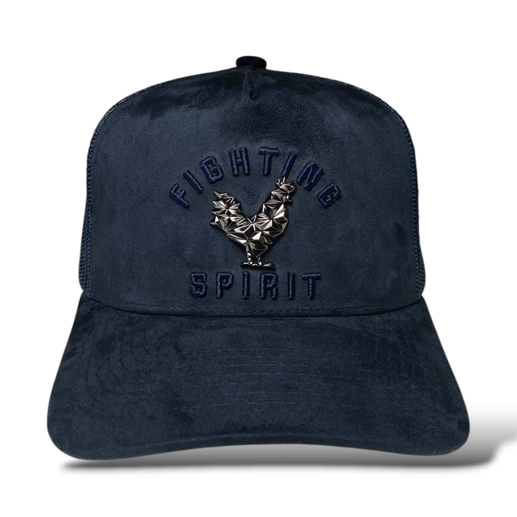 Rooster Emblem Suede Trucker Hat with Fighting Spirit Embroidery