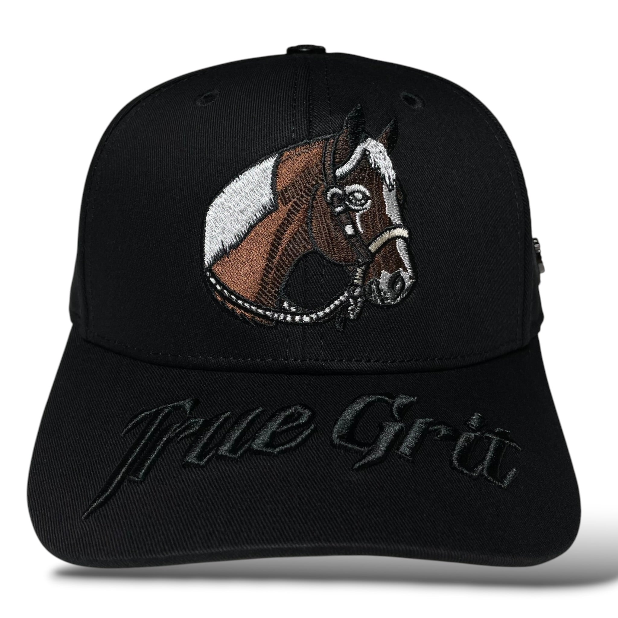 True Grit 3D Embroidered Horse & Horseshoe Emblem Black Baseball Hat