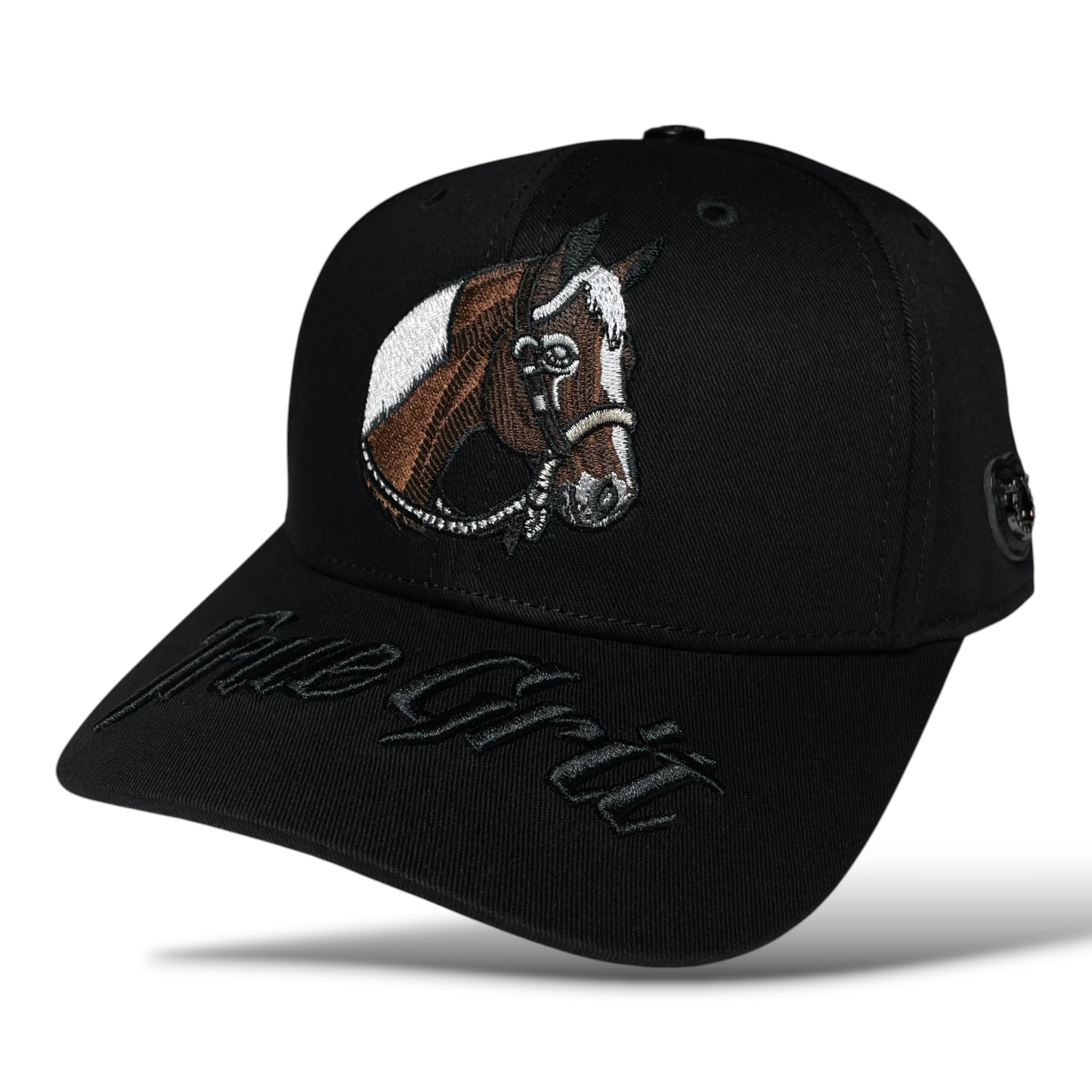 True Grit 3D Embroidered Horse & Horseshoe Emblem Black Baseball Hat