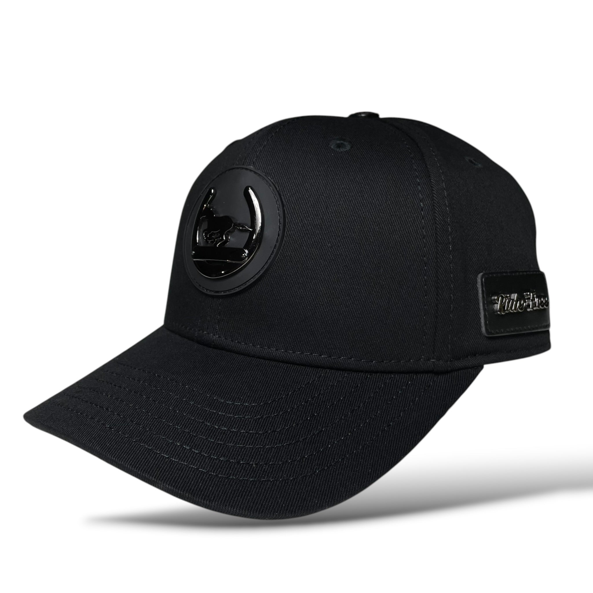 Black Western baseball cap with “Ride Free”,horse design, and horseshoe emblem 