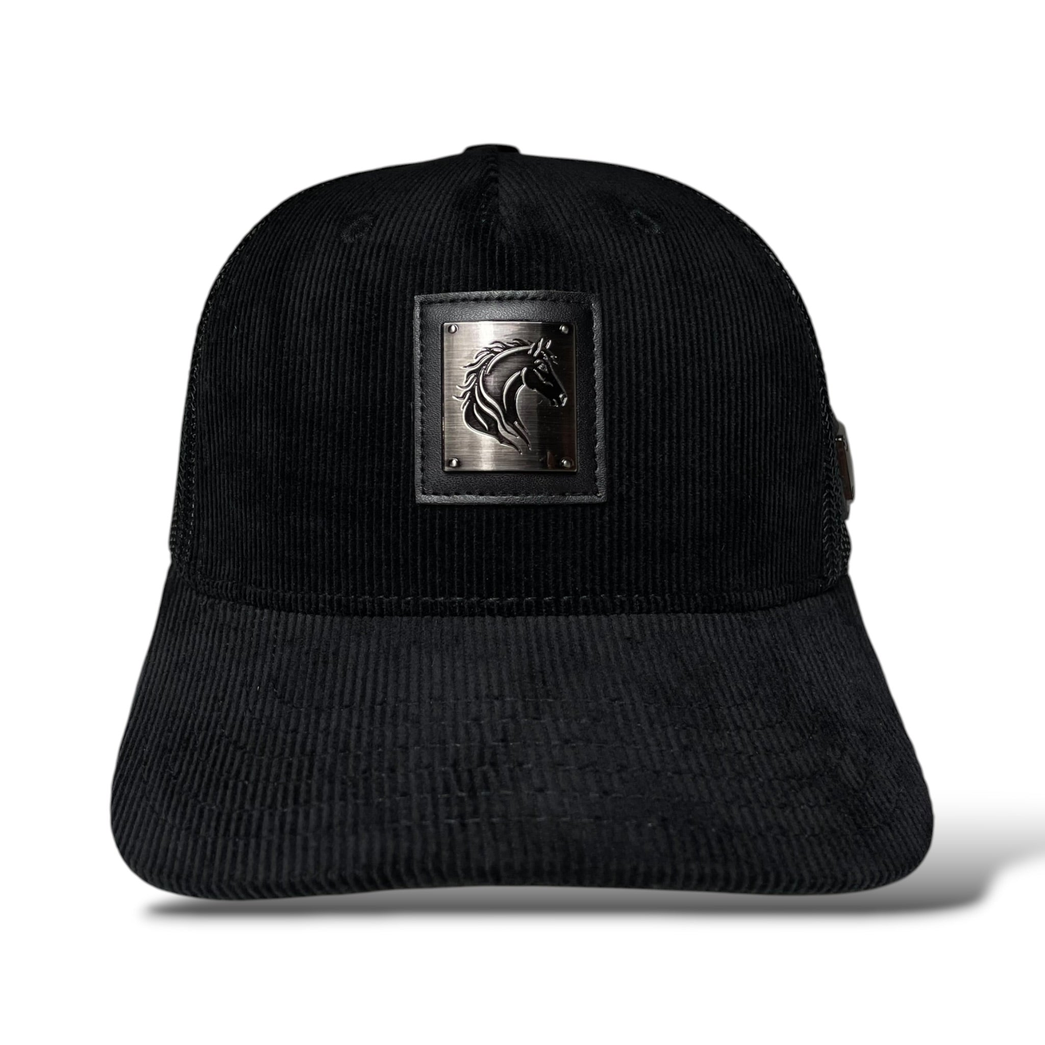 Horse & Ride Free Emblem Black Corduroy Western Baseball Cap