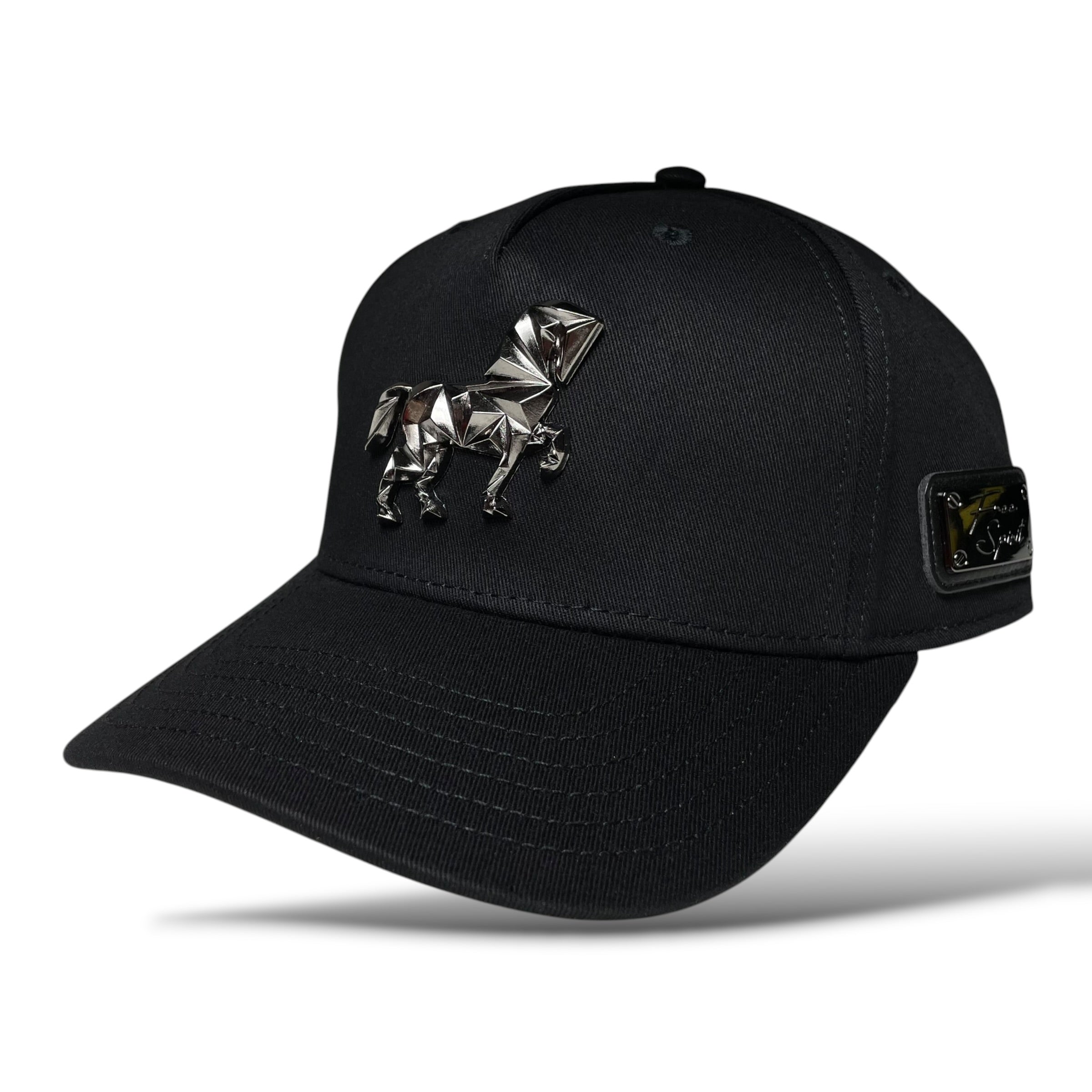 Horse & Free Spirit Emblem Black Western Baseball Cap Curved Visor