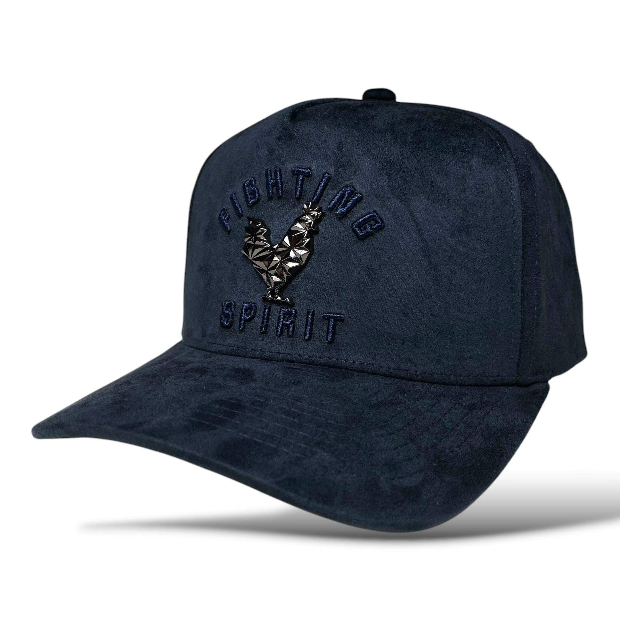 Rooster Emblem Suede Baseball Hat with Fighting Spirit Embroidery Curved Brim