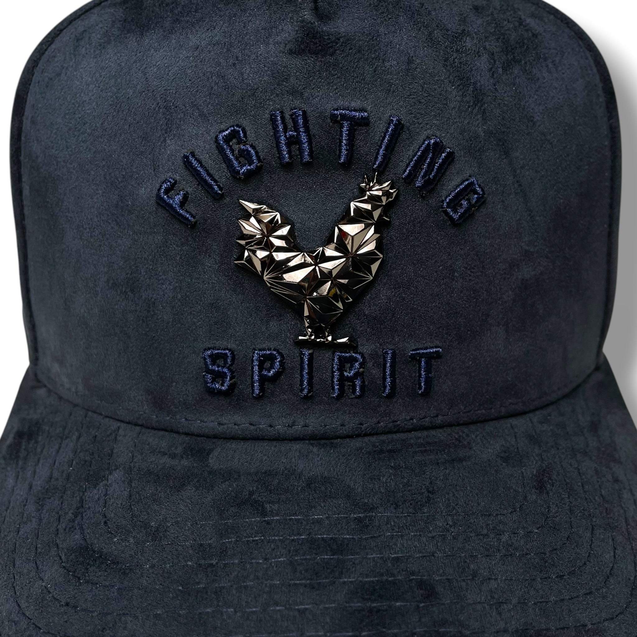 Rooster Emblem Suede Baseball Hat with Fighting Spirit Embroidery Curved Brim