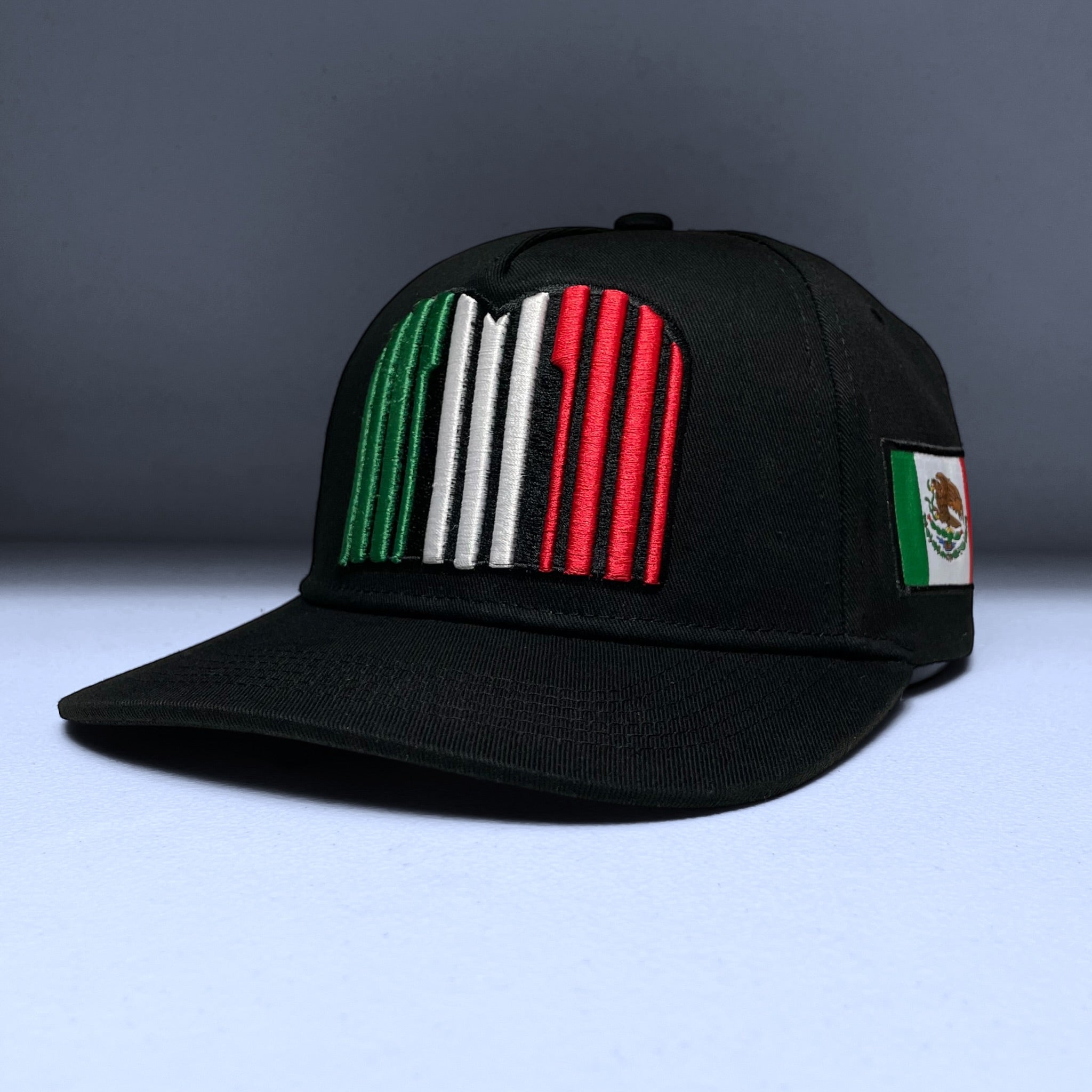 Wholesale Black Snapback Baseball Cap with Mexico Flag Embroidery