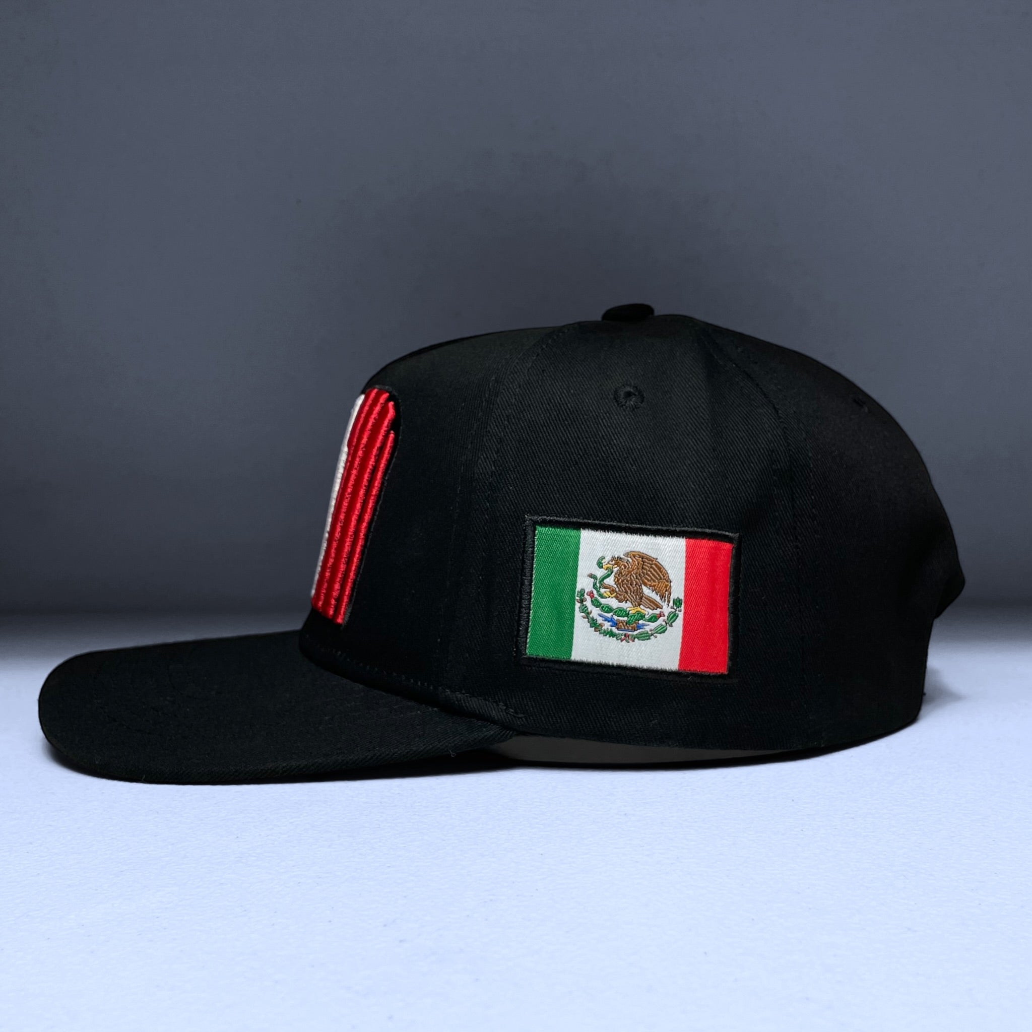 Wholesale Black Snapback Baseball Cap with Mexico Flag Embroidery