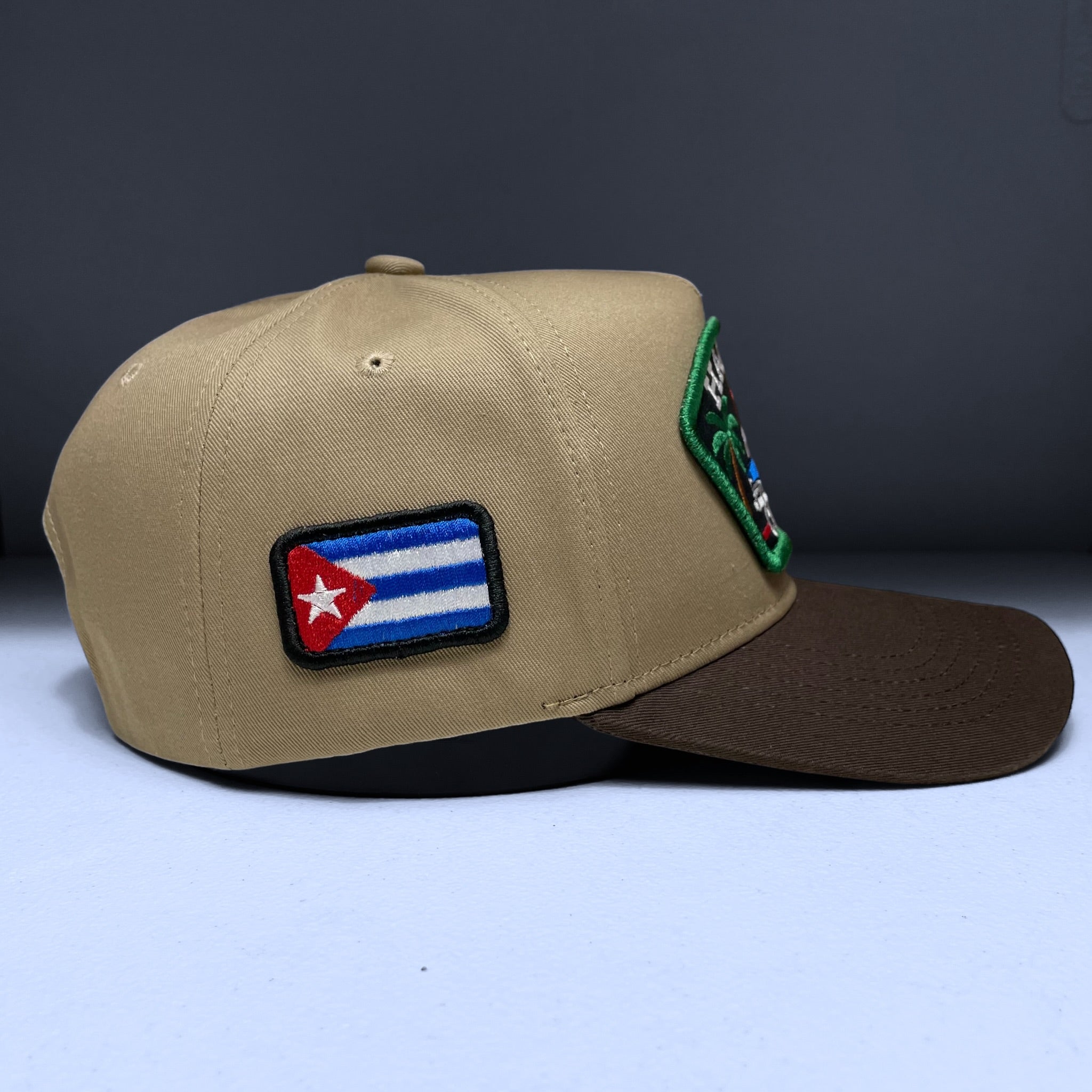 Habana Cuba Flag Embroidered Patch Snapback Baseball Hat Khaki & Brown