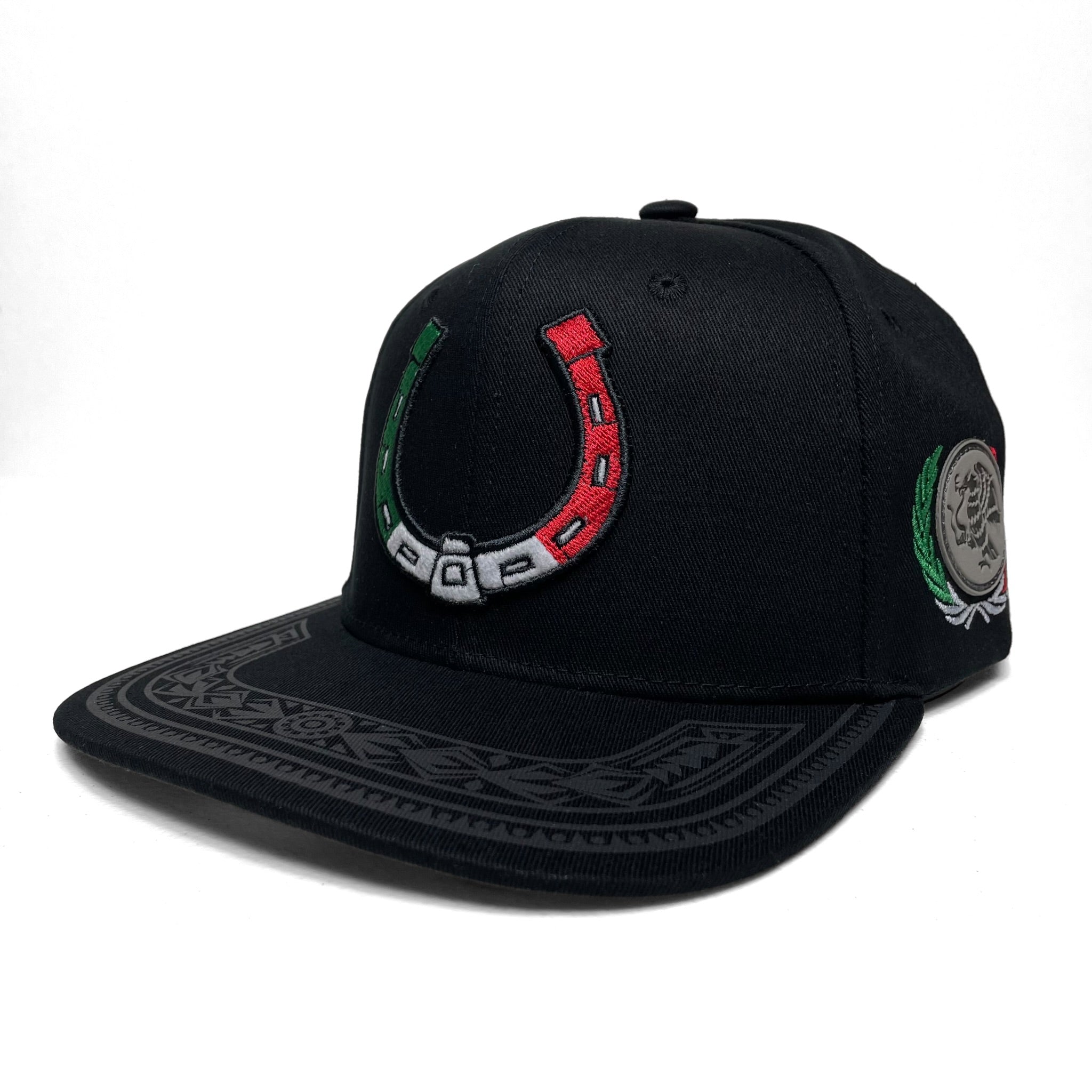 Mexico Flag Horseshoe 3D Embroidered Baseball Cap, Flat Brim, Western Hat