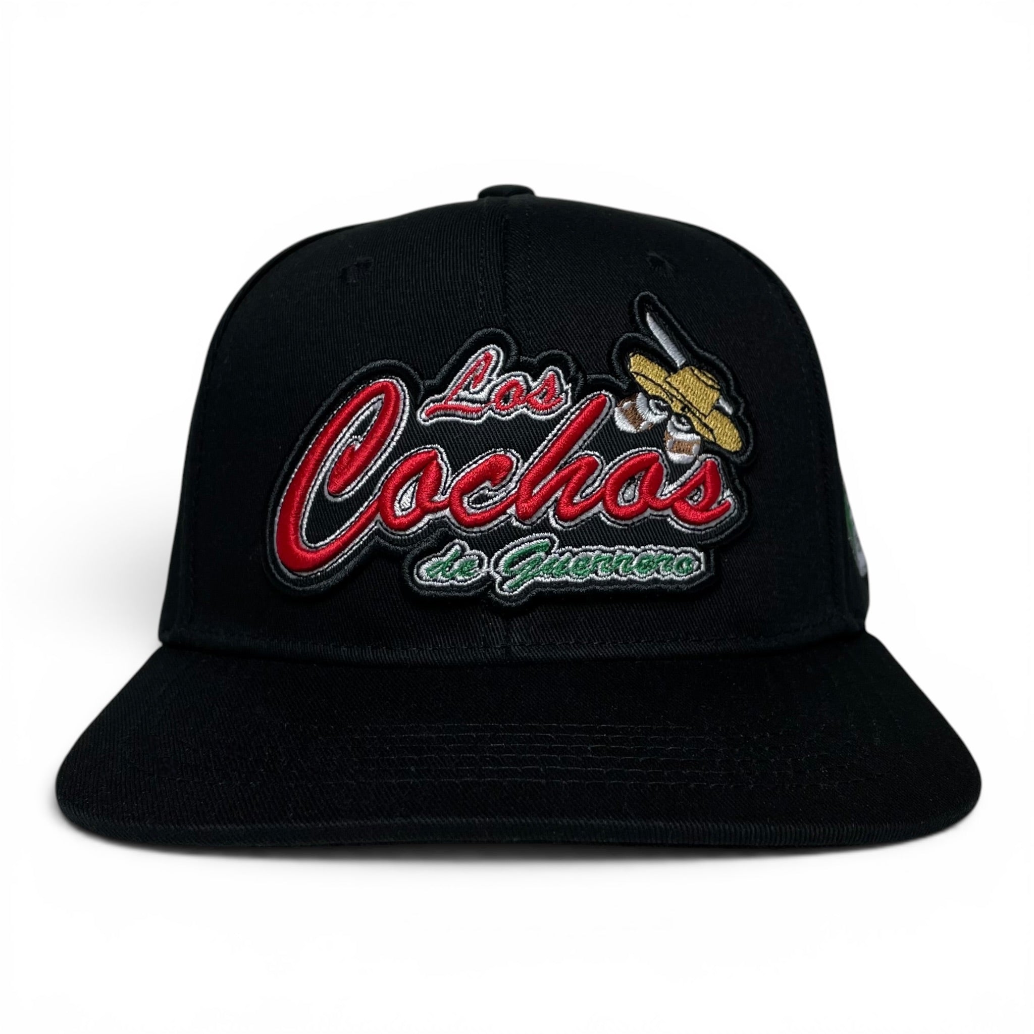 Gorra Los Cochos de Guerrero México, Negra, Snapback, Visera Plana, Bordado