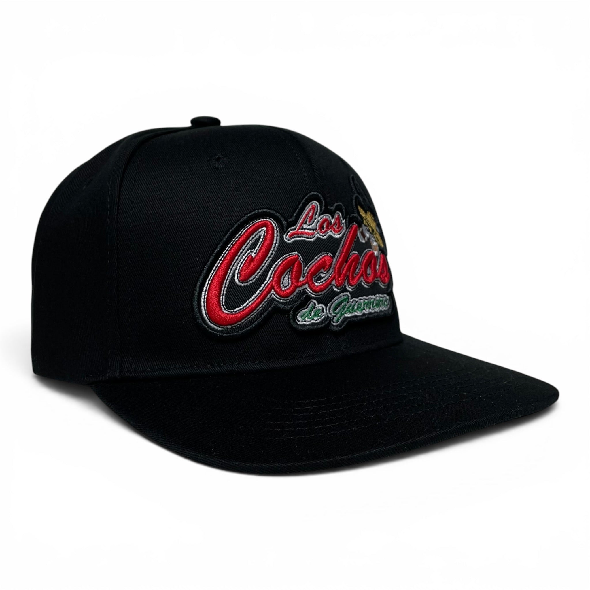 Gorra Los Cochos de Guerrero México, Negra, Snapback, Visera Plana, Bordado