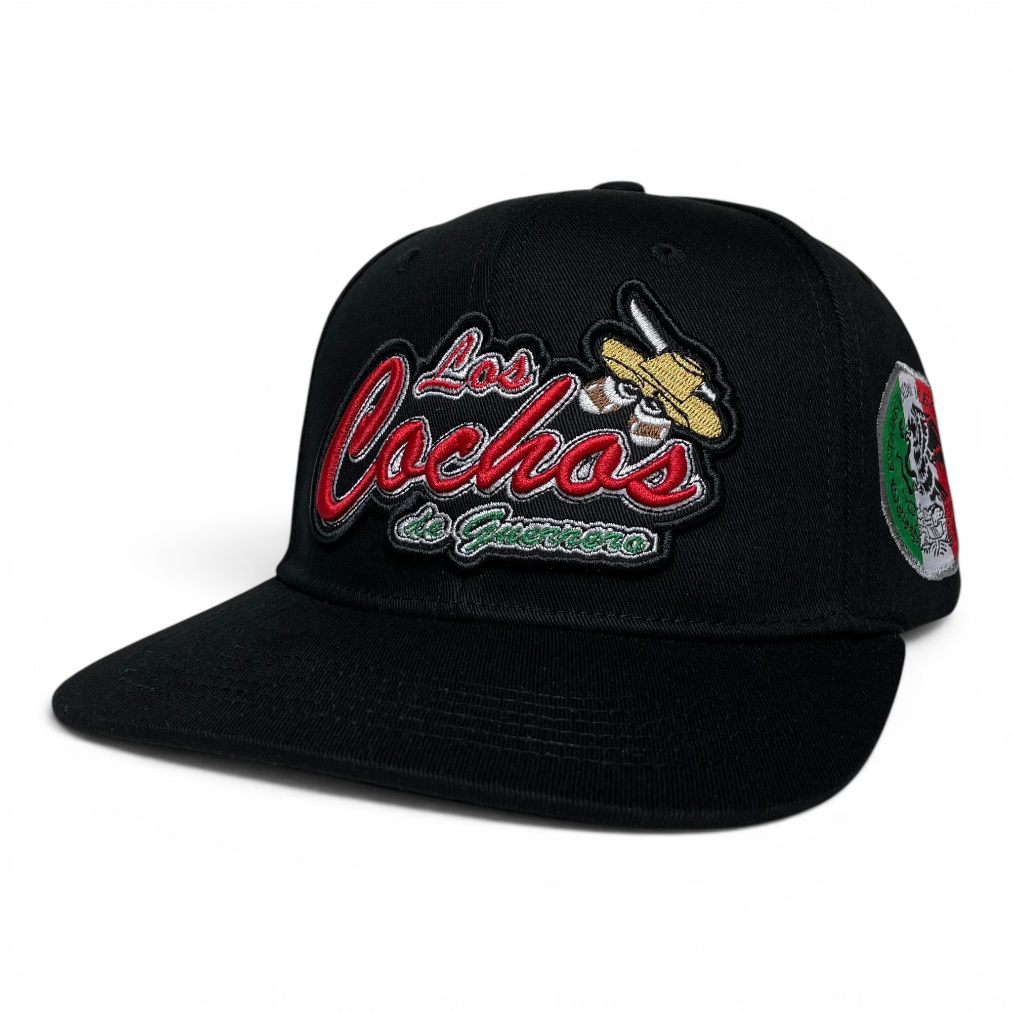 Gorra Los Cochos de Guerrero México, Negra, Snapback, Visera Plana, Bordado