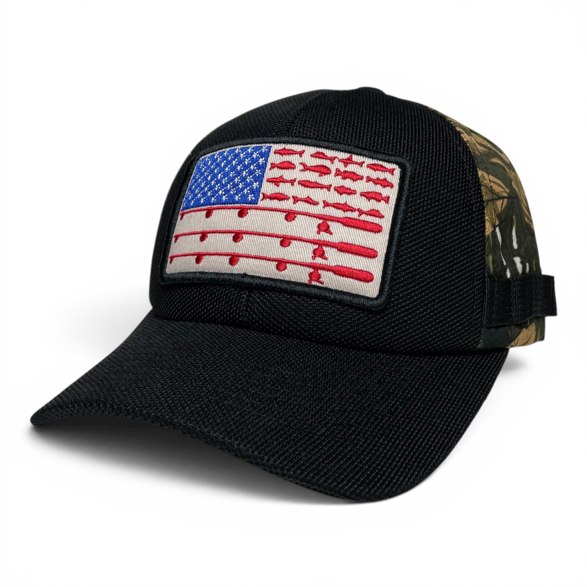 USA Flag Embroidered Camo Baseball Cap, Adjustable Hunting & Fishing Hat