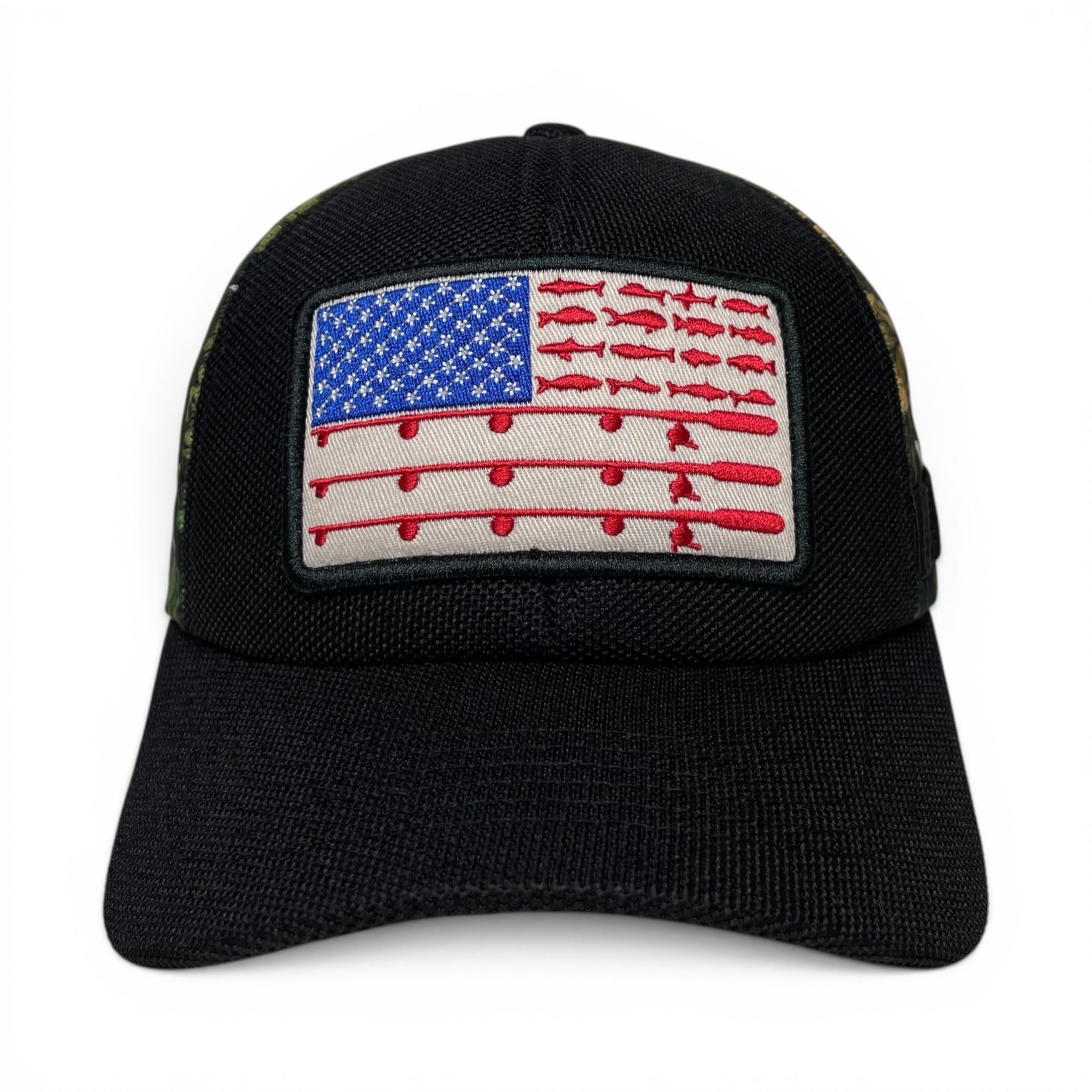 USA Flag Embroidered Camo Baseball Cap, Adjustable Hunting & Fishing Hat