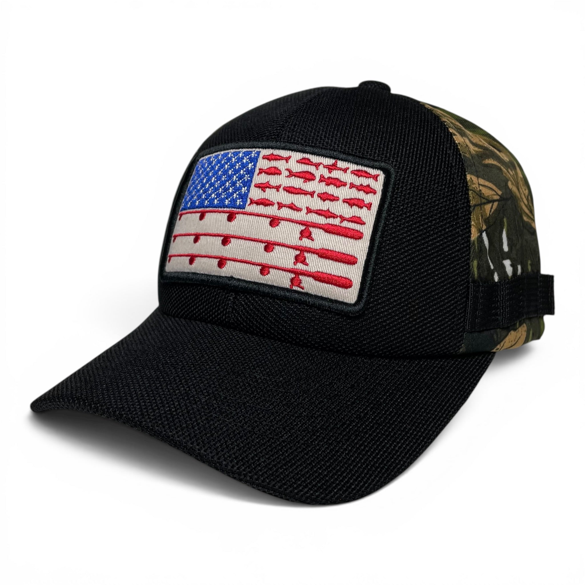 USA Flag Embroidered Camo Baseball Cap, Adjustable Hunting & Fishing Hat
