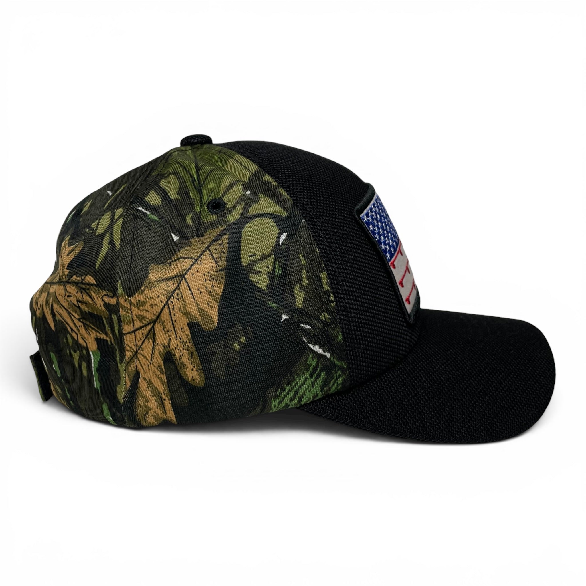 USA Flag Embroidered Camo Baseball Cap, Adjustable Hunting & Fishing Hat