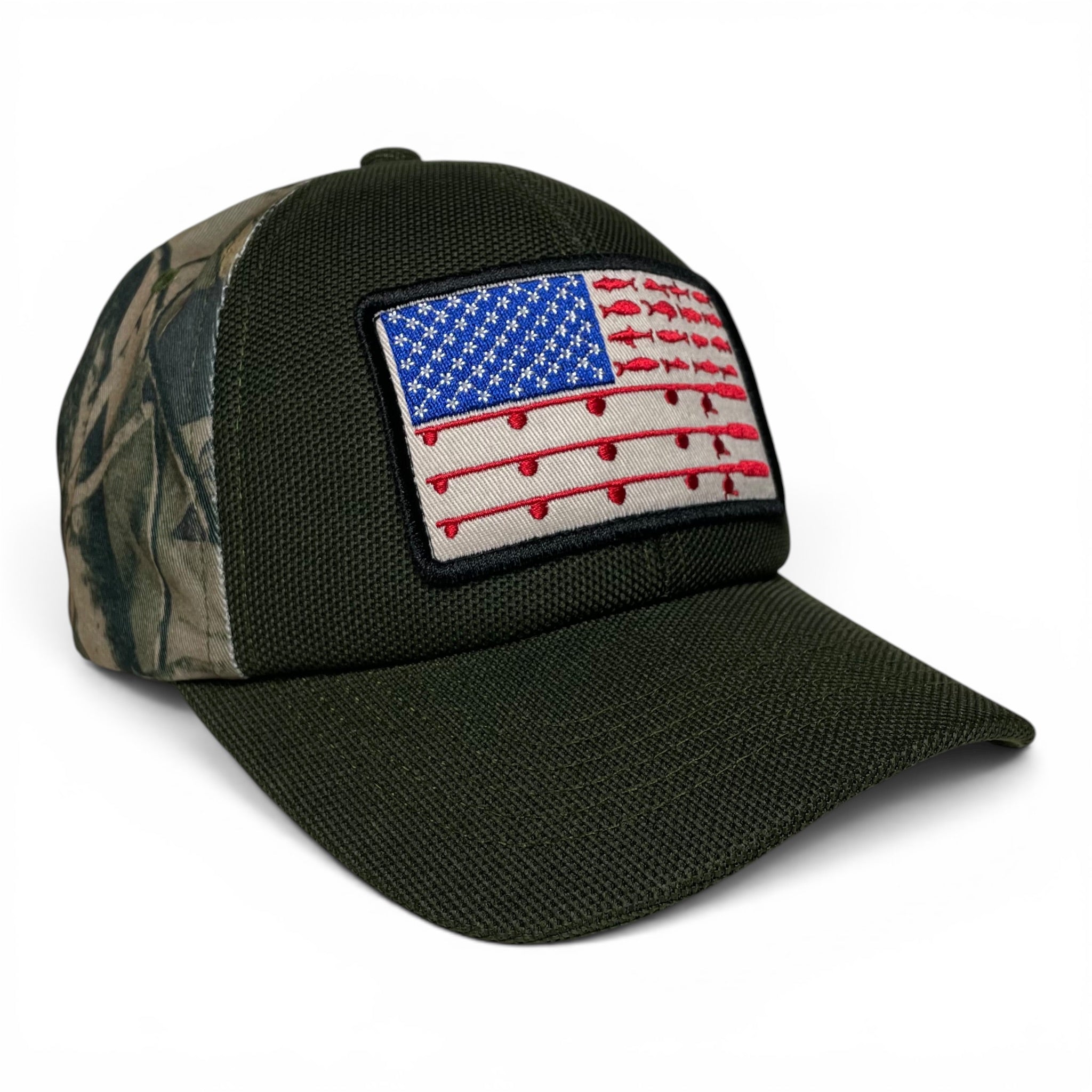 American Flag Embroidered Patch Camo Baseball Cap, Outdoor, Fishing