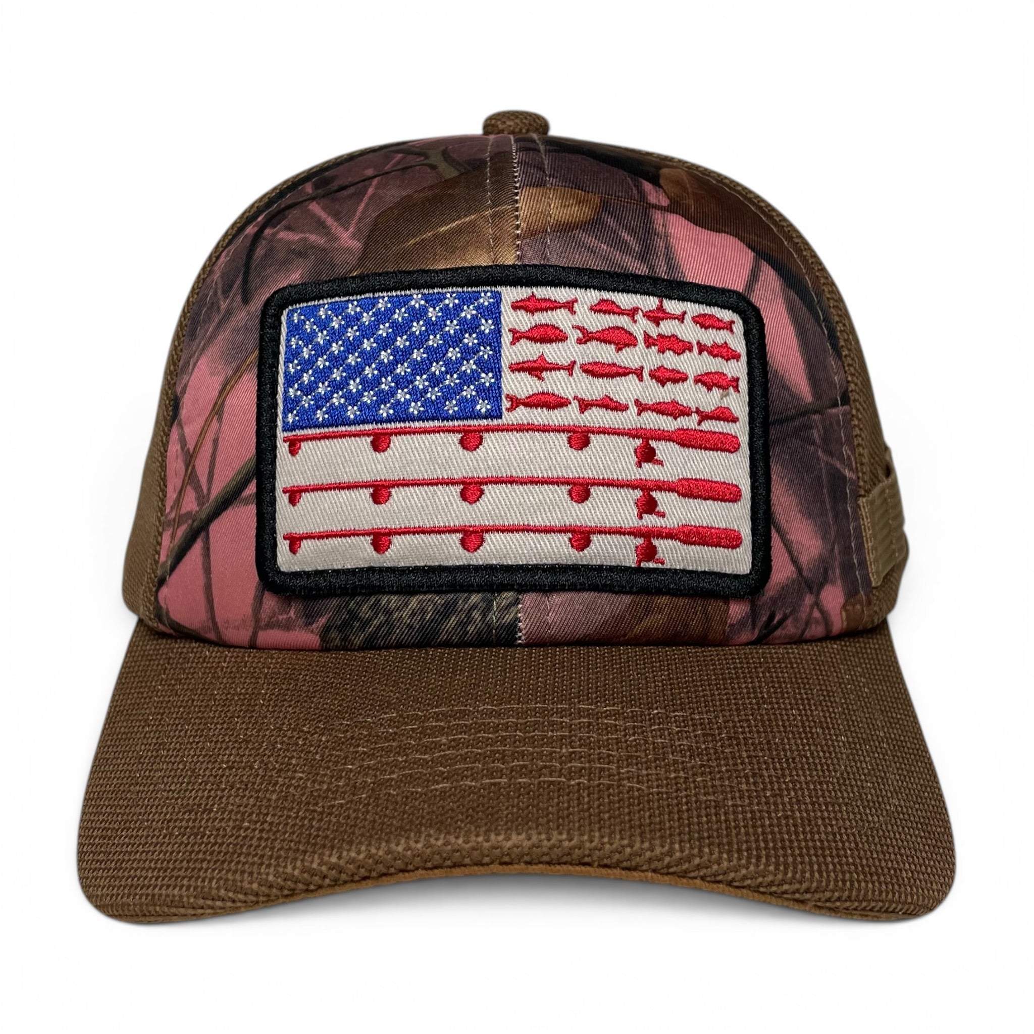 Camo Fishing Cap with American Flag Embroidered Pocket Patch | Wholesale Caps
