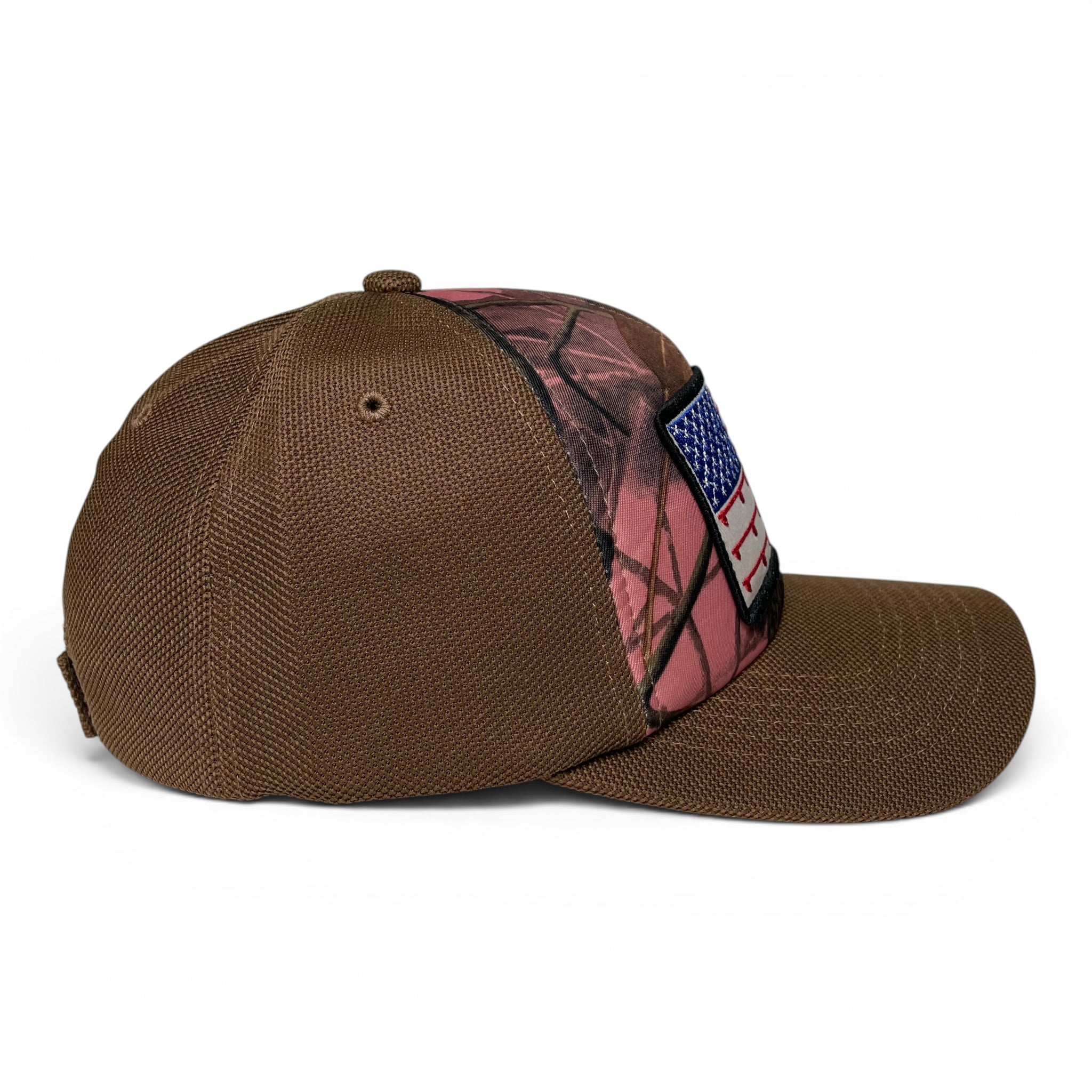 Camo Fishing Cap with American Flag Embroidered Pocket Patch | Wholesale Caps