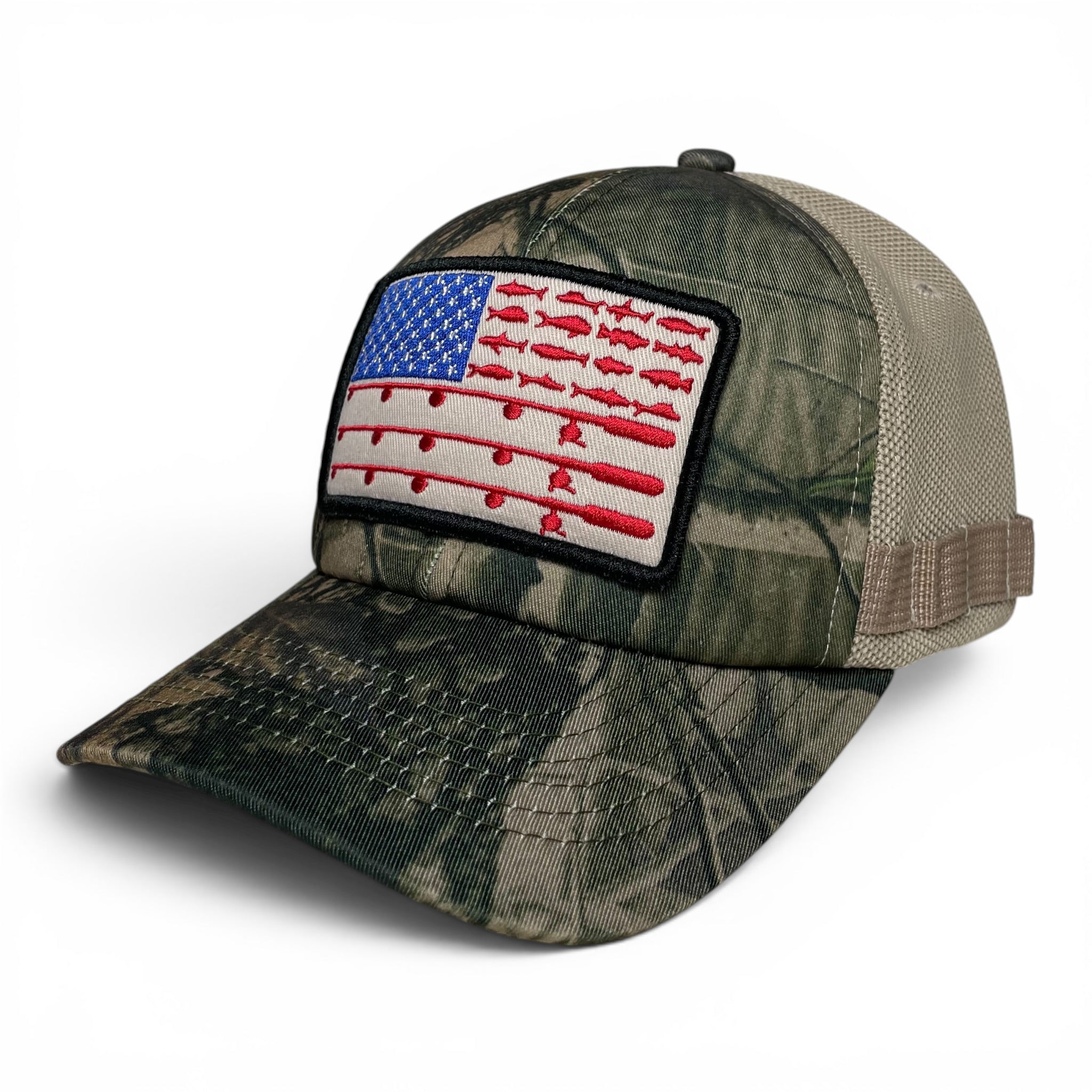 USA Flag Patch Camo Outdoor Baseball Cap for Fishing and Hunting