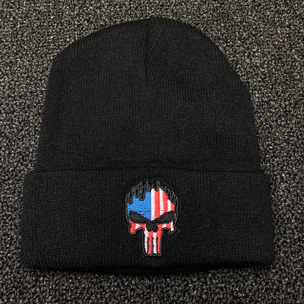 Men's Punisher Black Cuffed Beanie Winter Hat