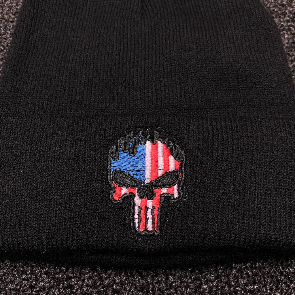 Men's Punisher Black Cuffed Beanie Winter Hat