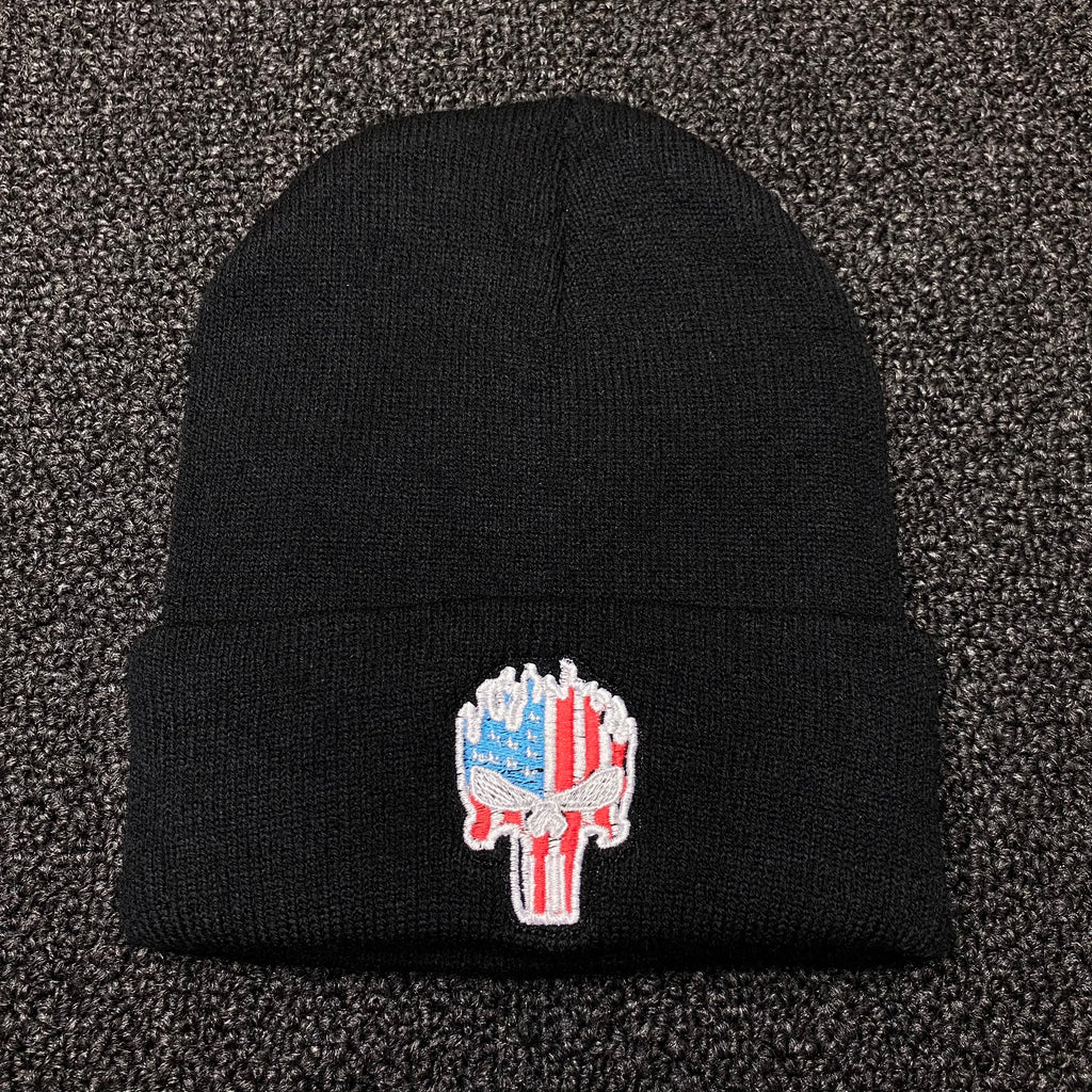 Men's Punisher Black Cuffed Beanie Winter Hat