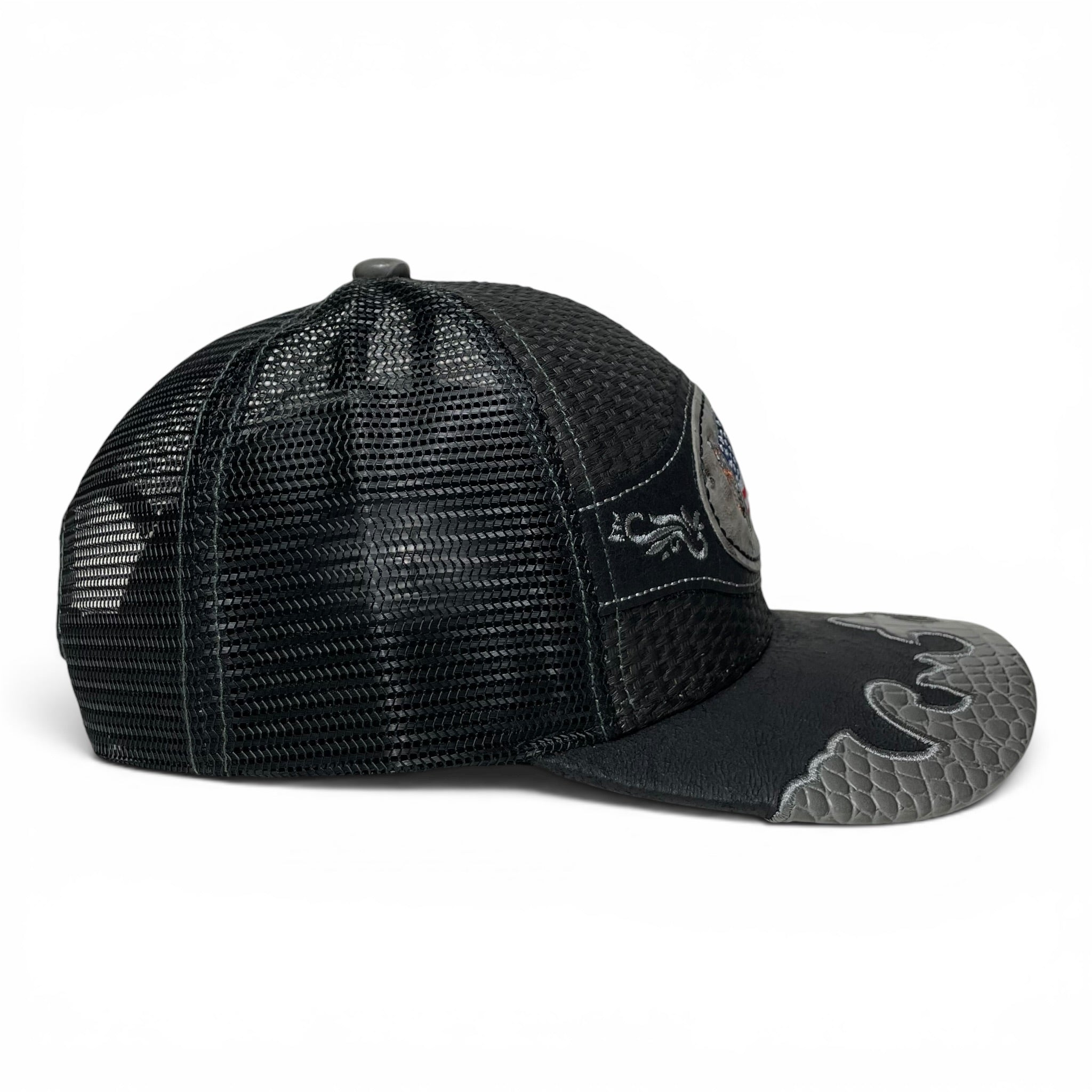 USA American Flag Leather Embroidered Patch Snapback Cap, Straw, Rodeo Style