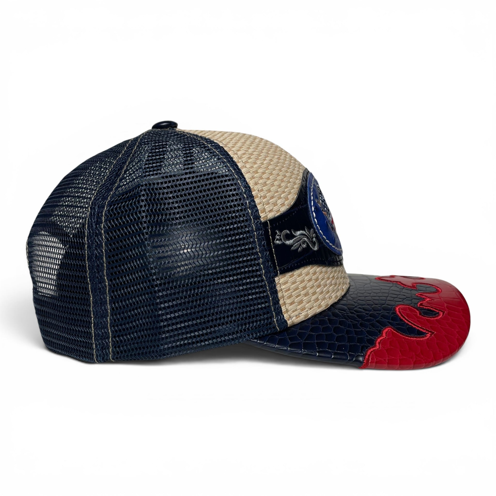 American Flag Leather Embroidered Patch Snapback Cap, Straw, Rodeo Style
