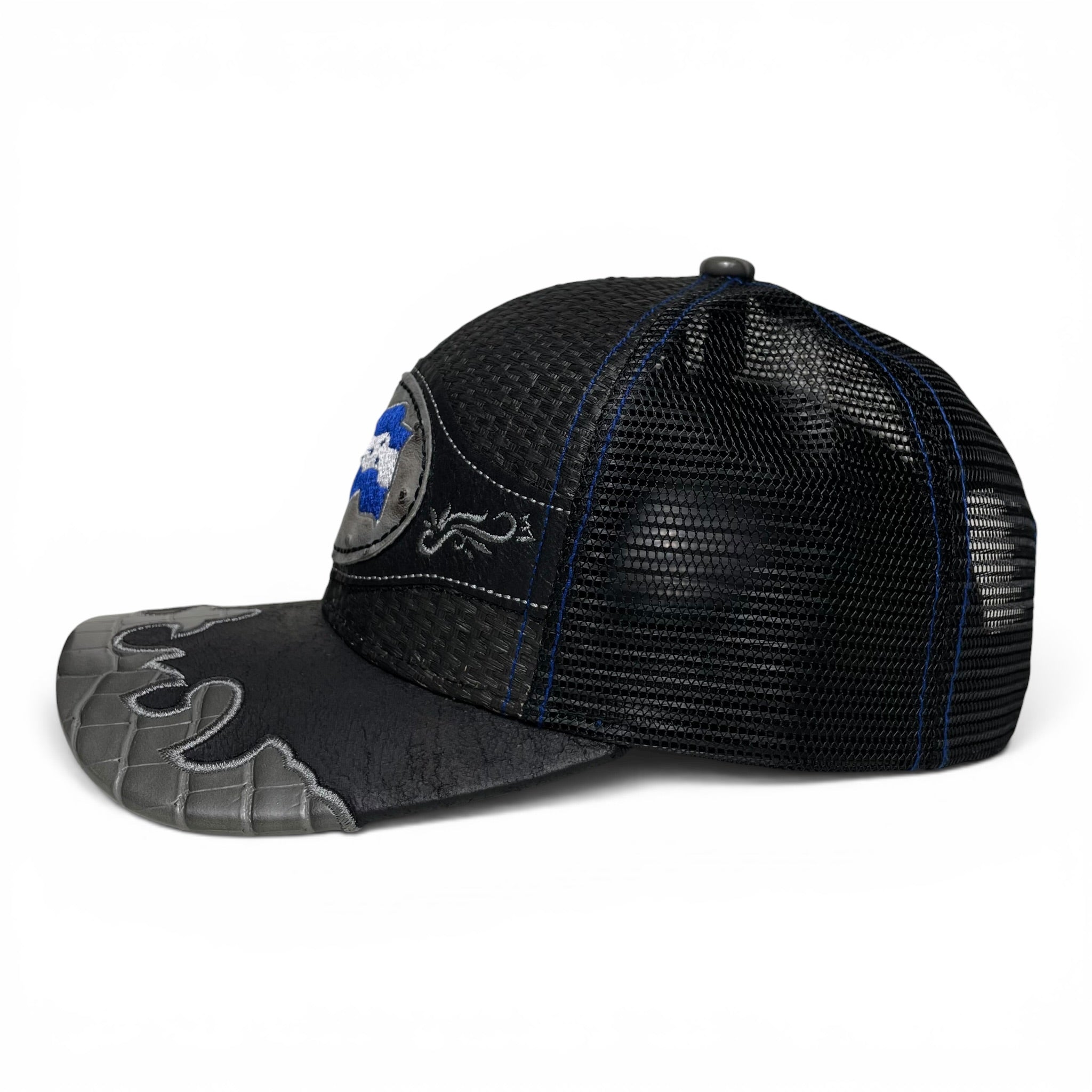 Gorra Bandera de Honduras Parche de Cuero Bordado, Negra, Estilo Vaquero