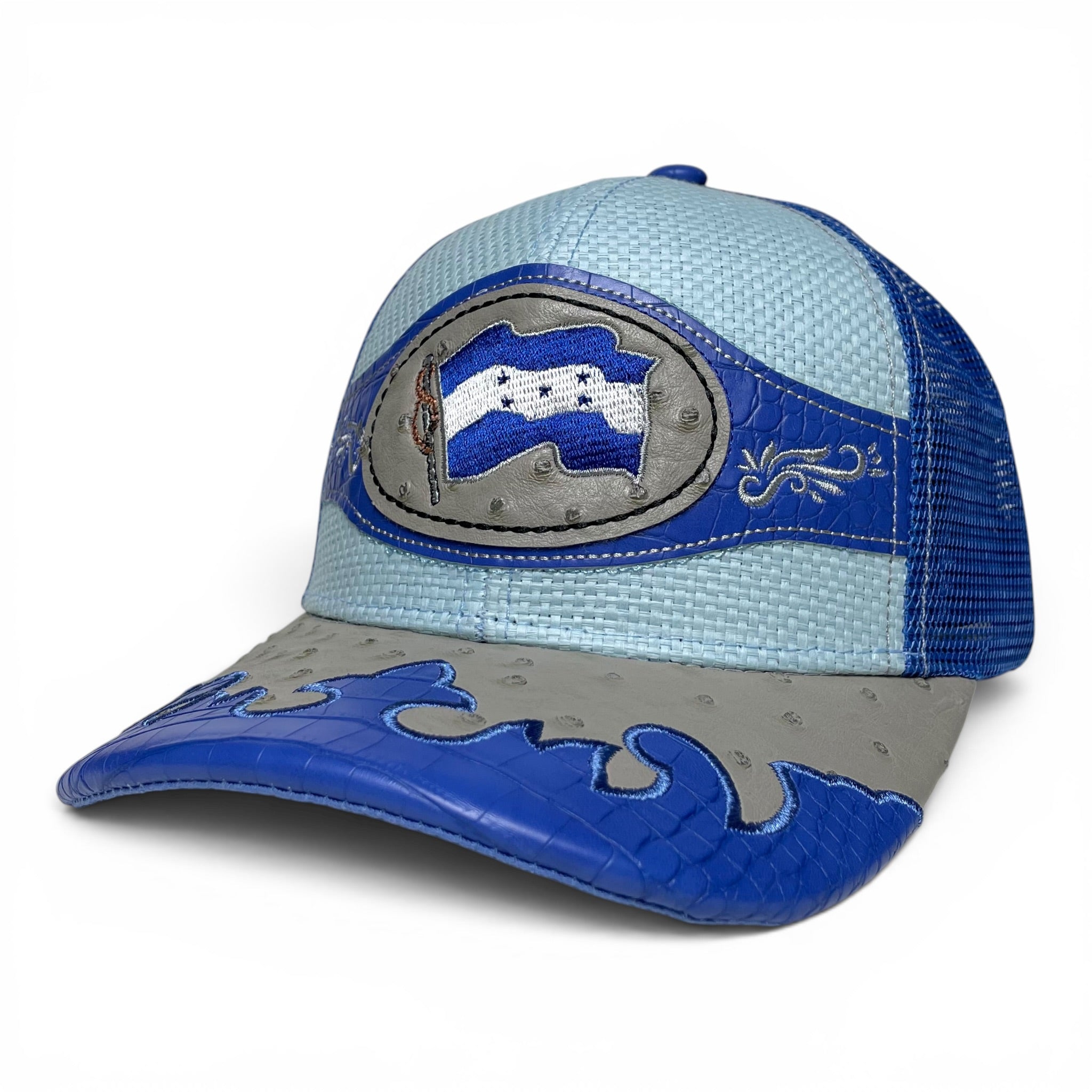 Gorra Bandera de Honduras Parche de Cuero Bordado, Estilo Vaquero