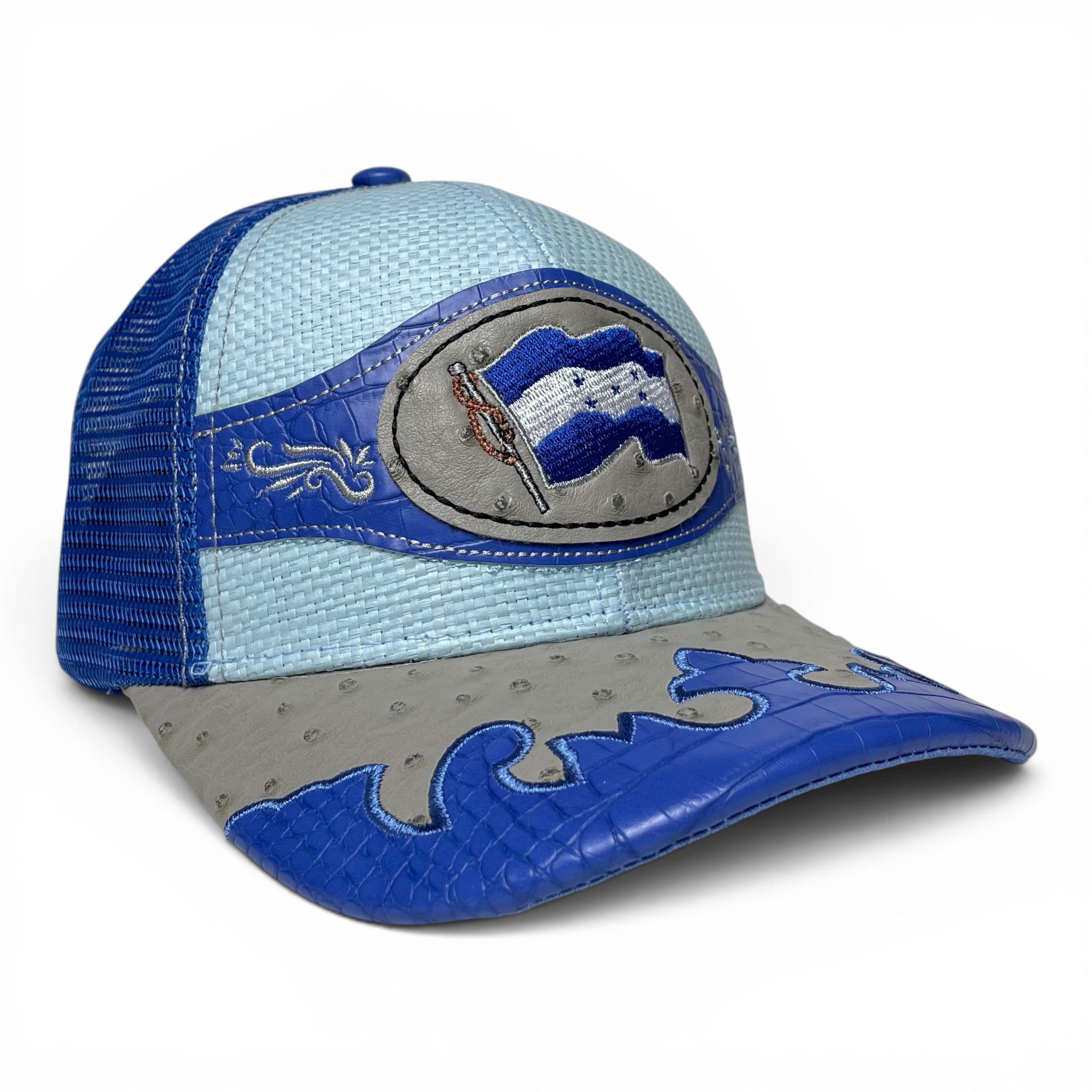 Gorra Bandera de Honduras Parche de Cuero Bordado, Estilo Vaquero