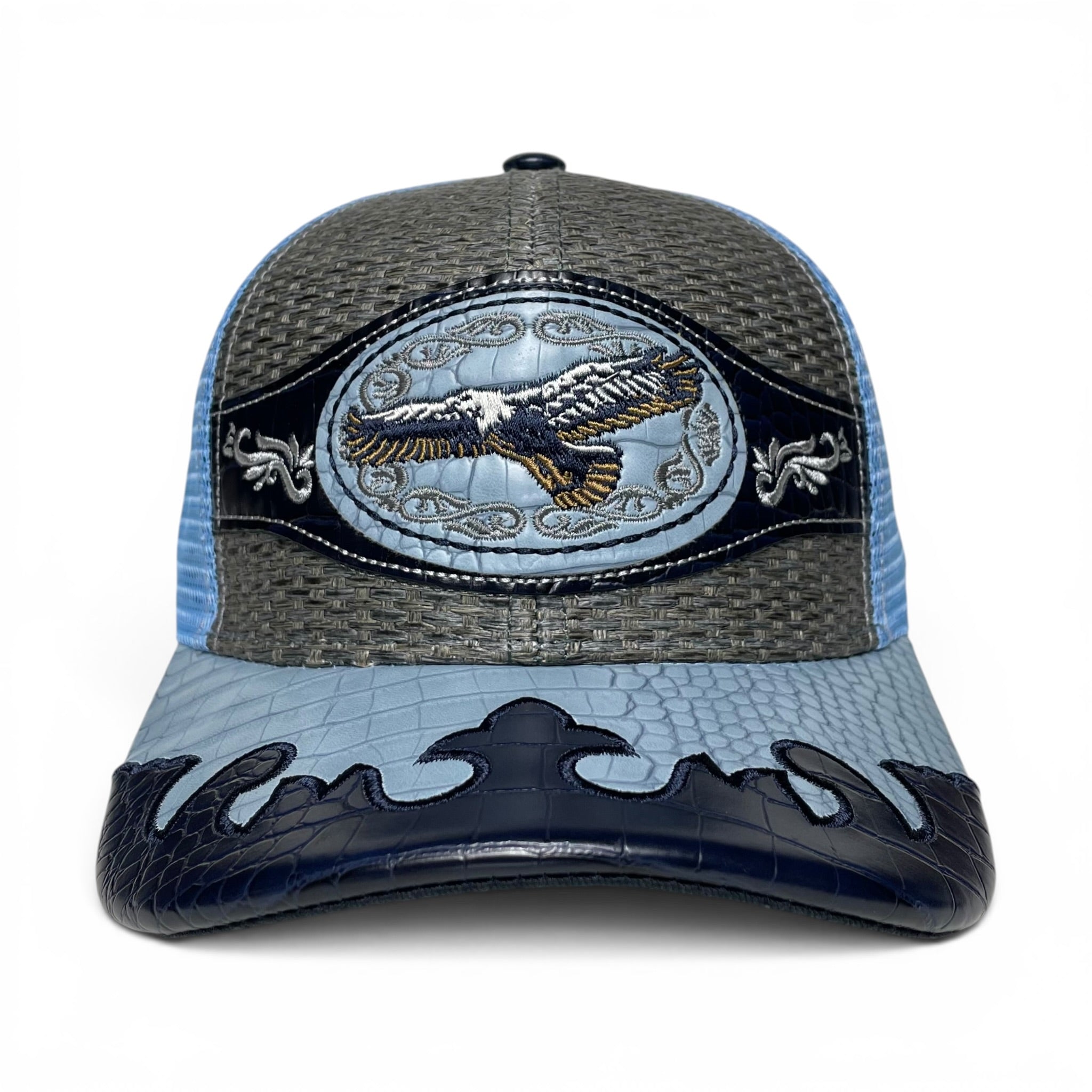 Eagle Embroidered Leather Patch Snapback Cap, Adjustable, Western, Rodeo Style
