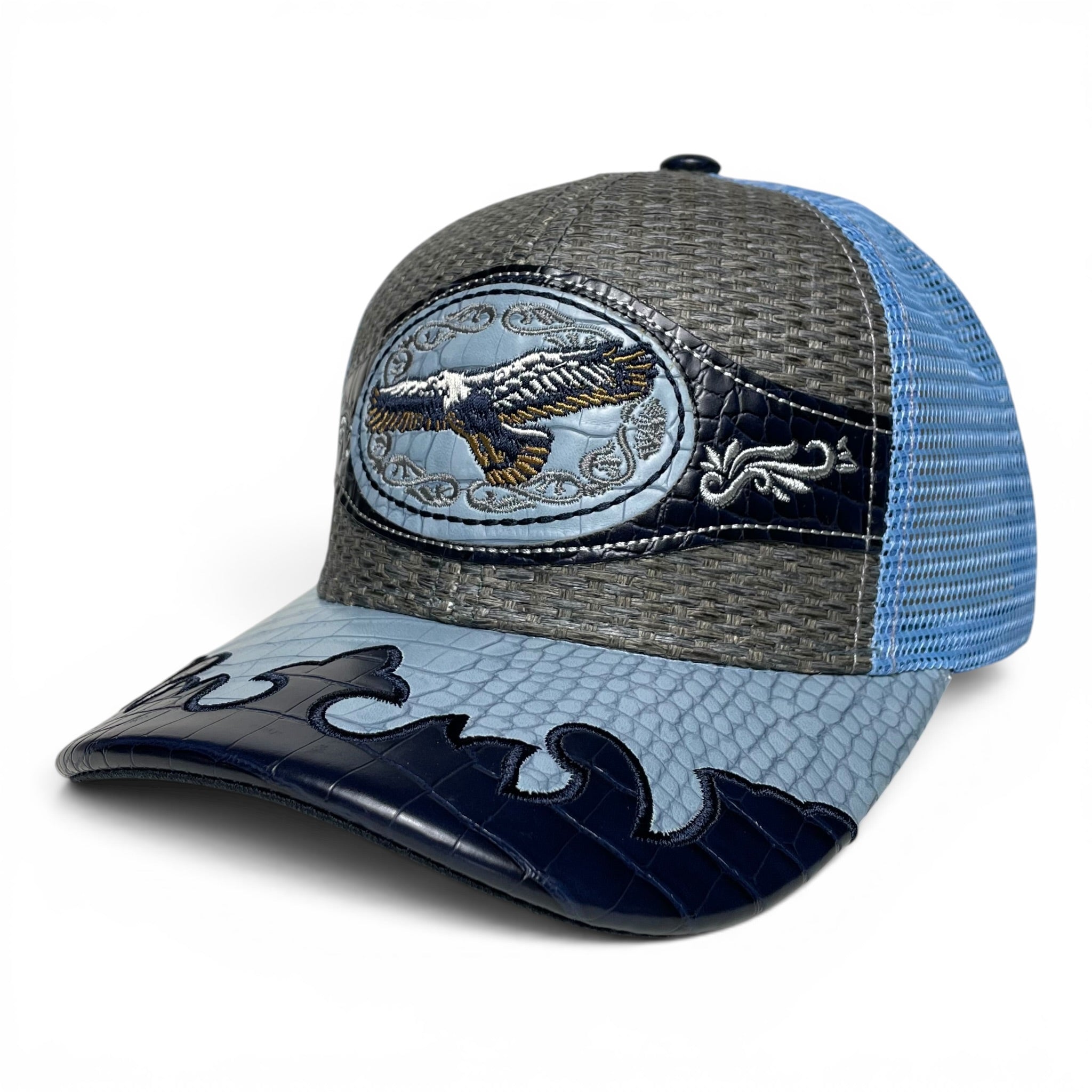 Eagle Embroidered Leather Patch Snapback Cap, Adjustable, Western, Rodeo Style