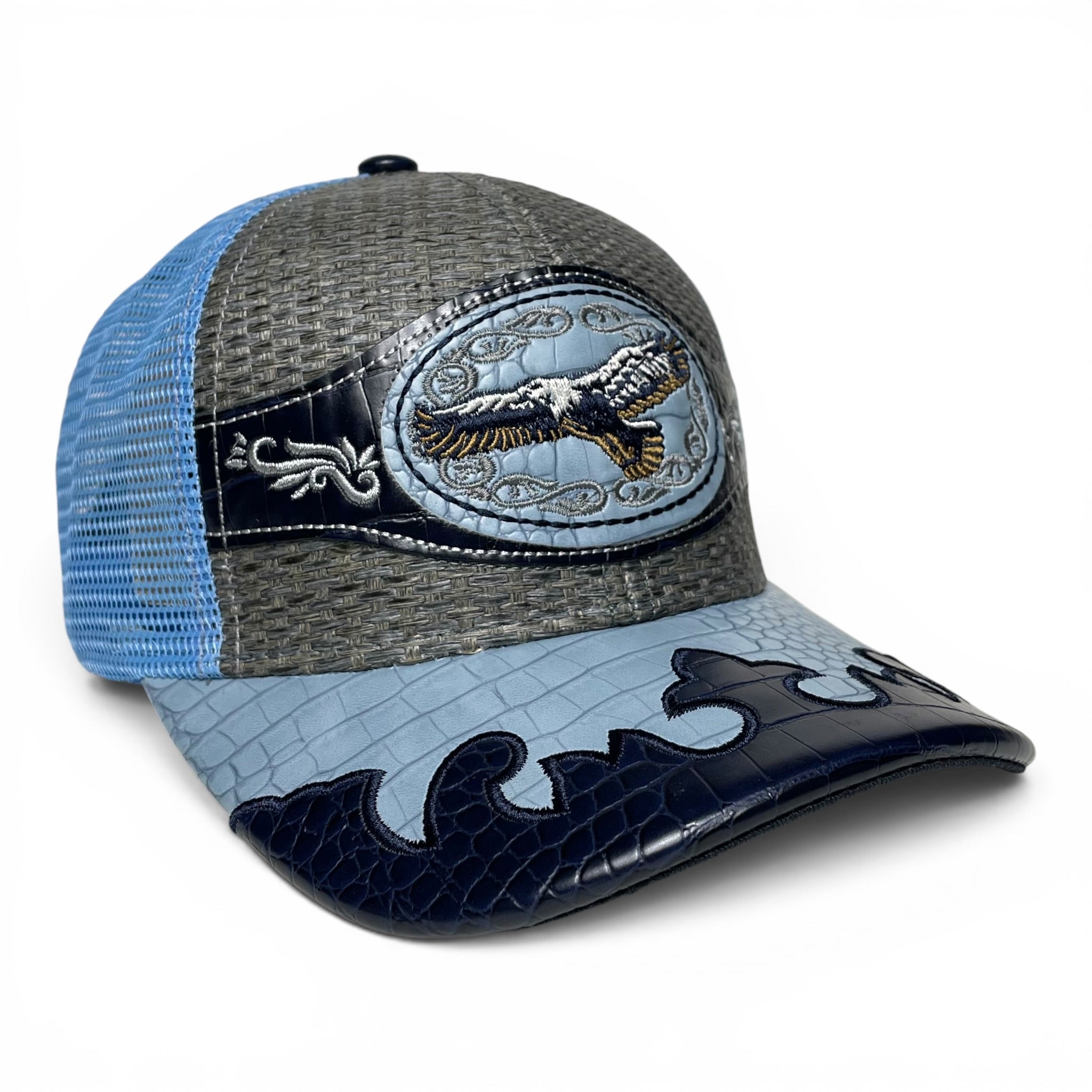 Eagle Embroidered Leather Patch Snapback Cap, Adjustable, Western, Rodeo Style