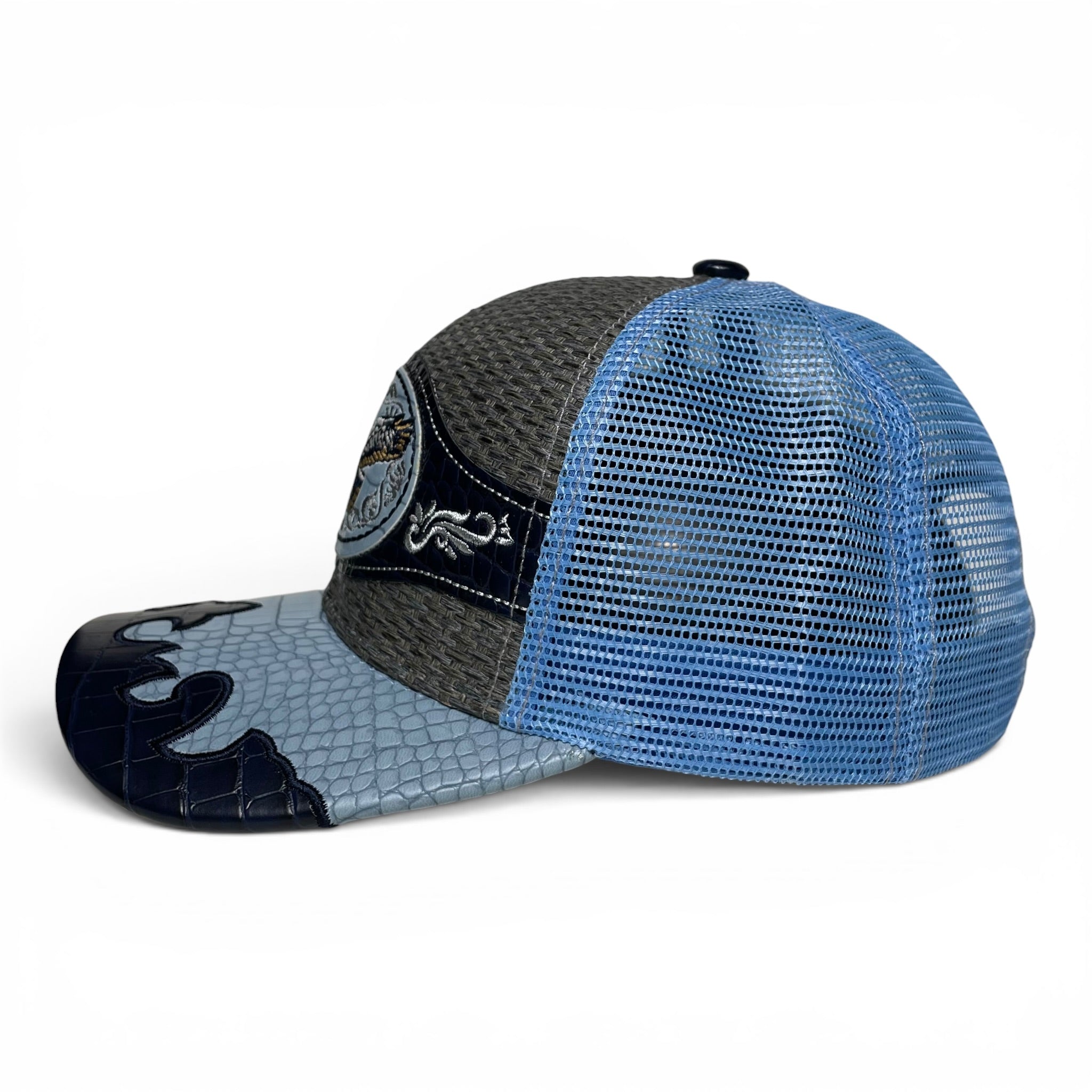 Eagle Embroidered Leather Patch Snapback Cap, Adjustable, Western, Rodeo Style
