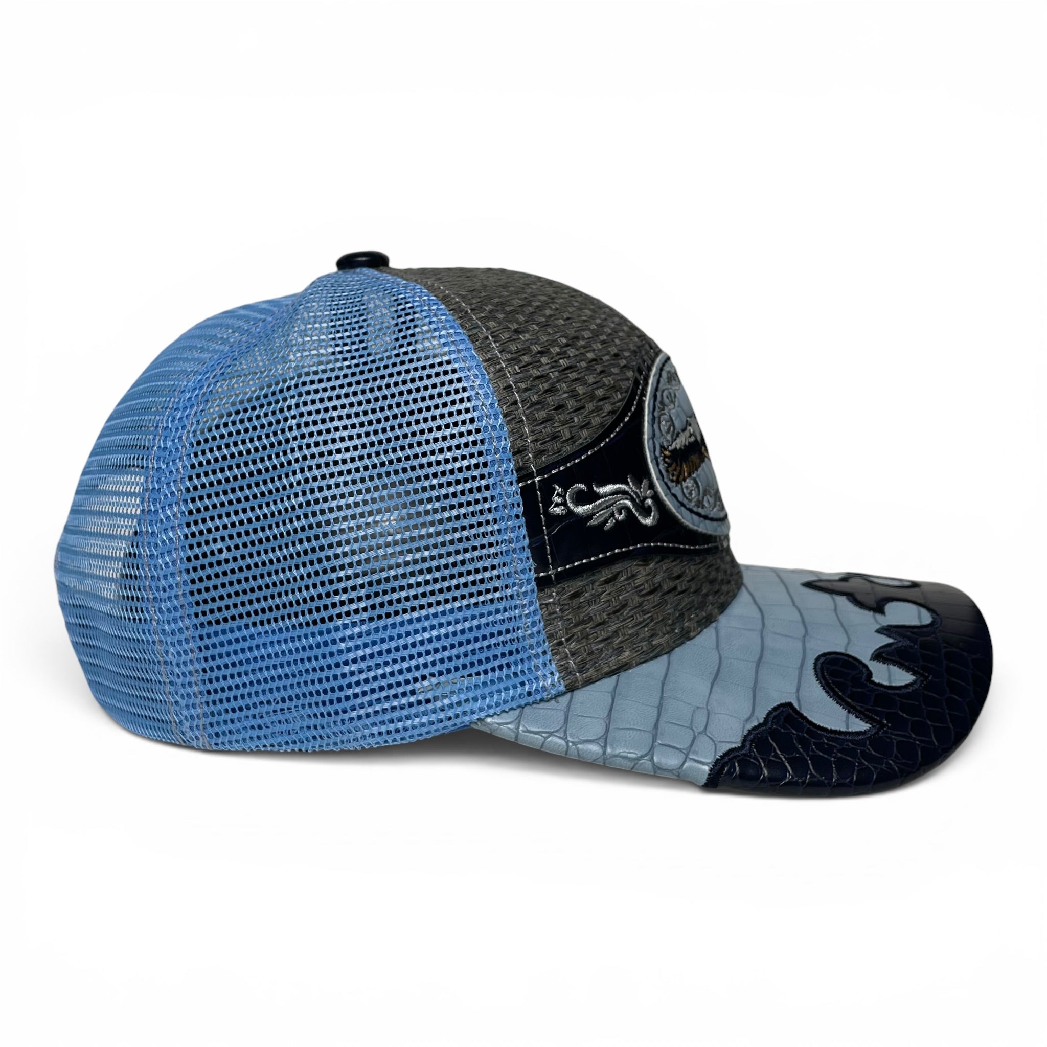 Eagle Embroidered Leather Patch Snapback Cap, Adjustable, Western, Rodeo Style