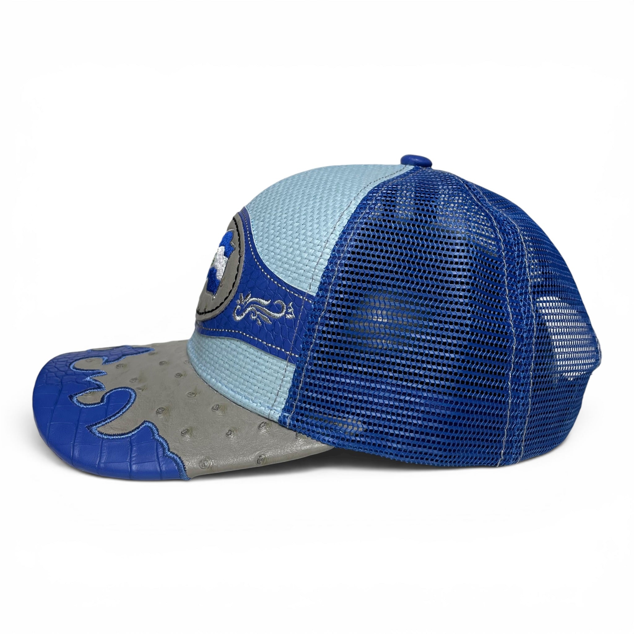 Gorra El Salvador Bandera Bordada, Parche de Cuero, Azul, Estilo Vaquero
