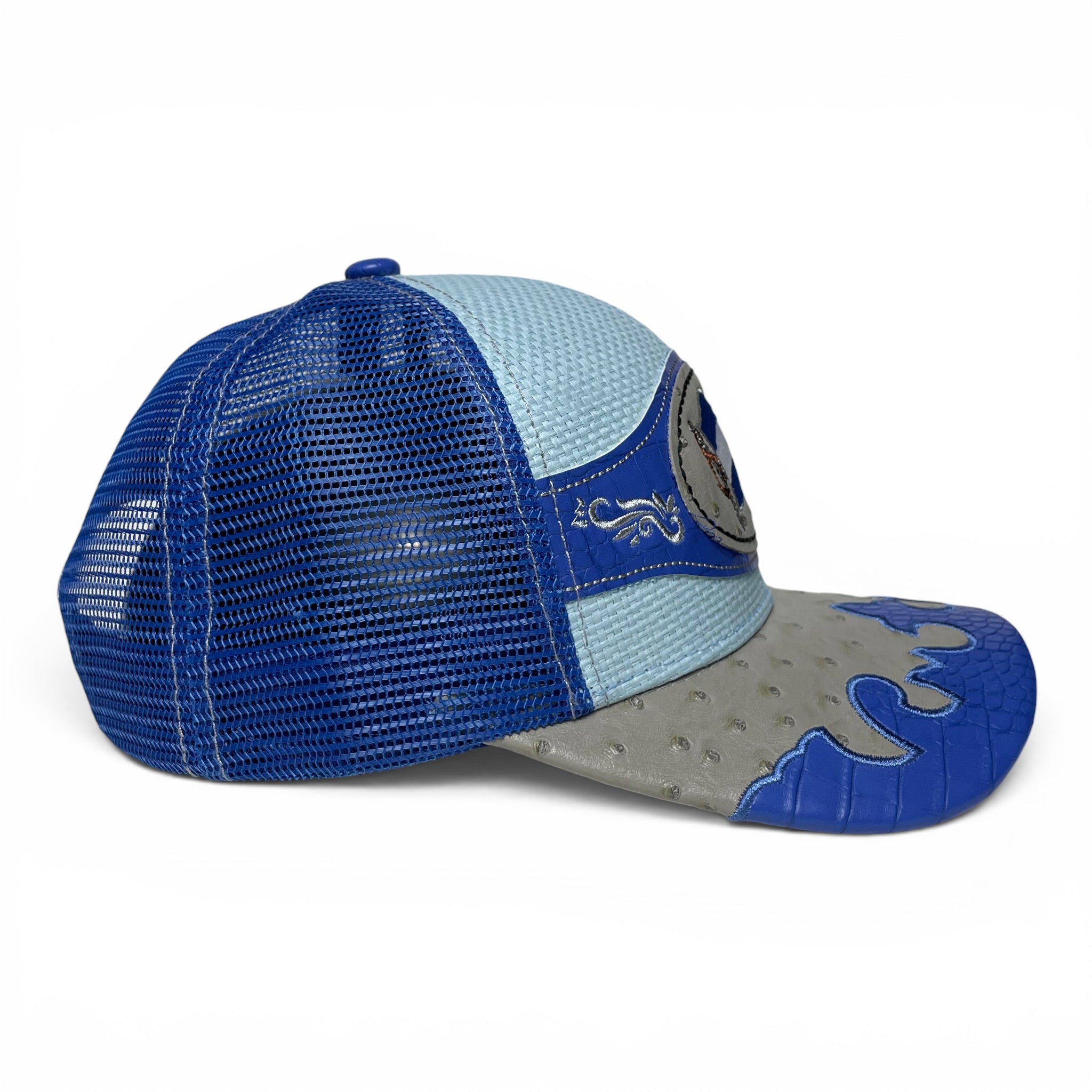 Gorra El Salvador Bandera Bordada, Parche de Cuero, Azul, Estilo Vaquero