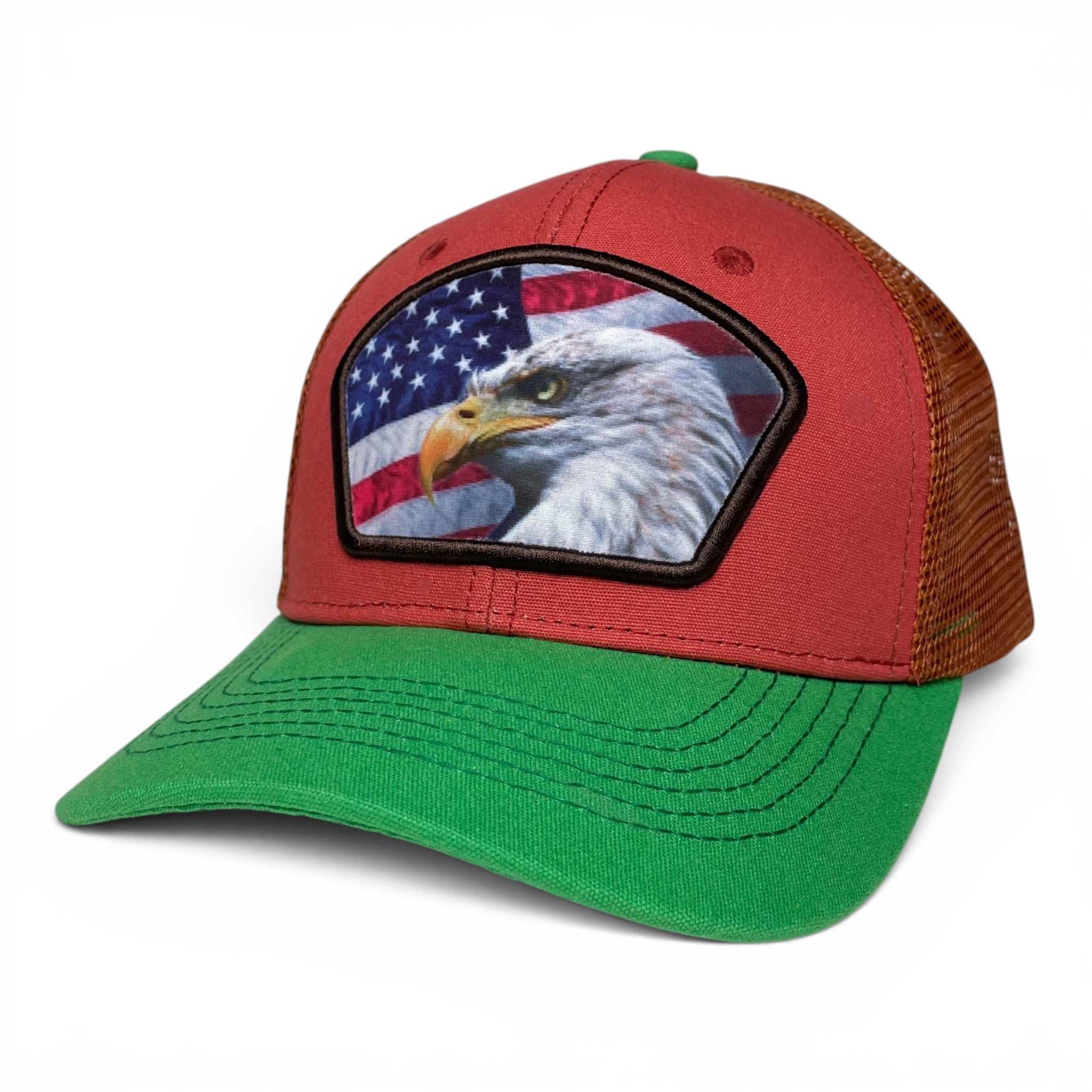 USA American Flag Eagle Patch Snapback Trucker Hat, Patriotic Cap