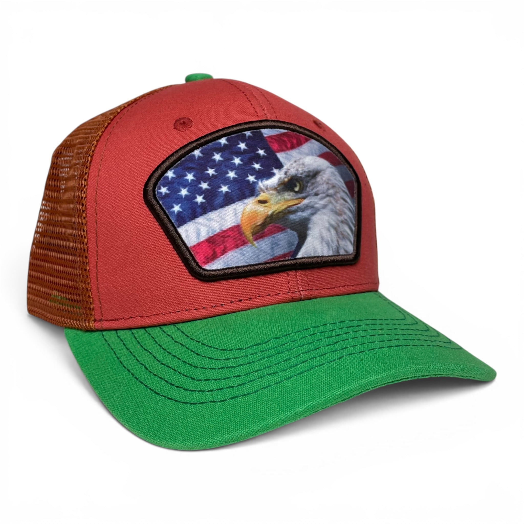 USA American Flag Eagle Patch Snapback Trucker Hat, Patriotic Cap