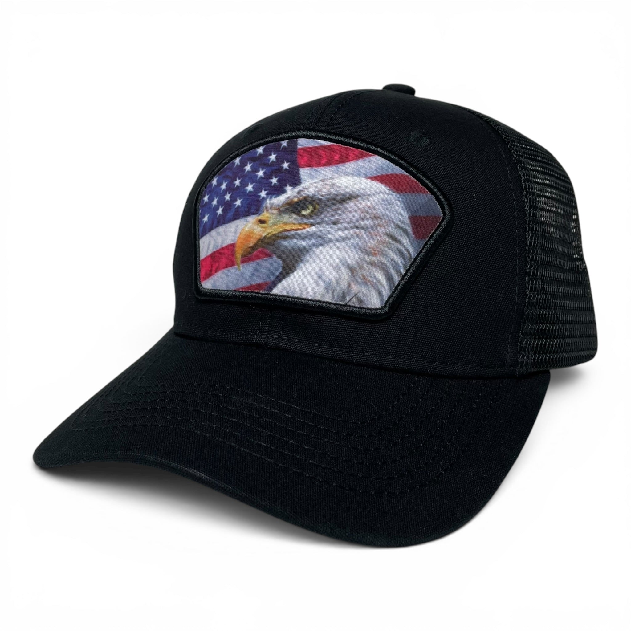 USA American Flag & Eagle Patch Snapback Trucker Hat