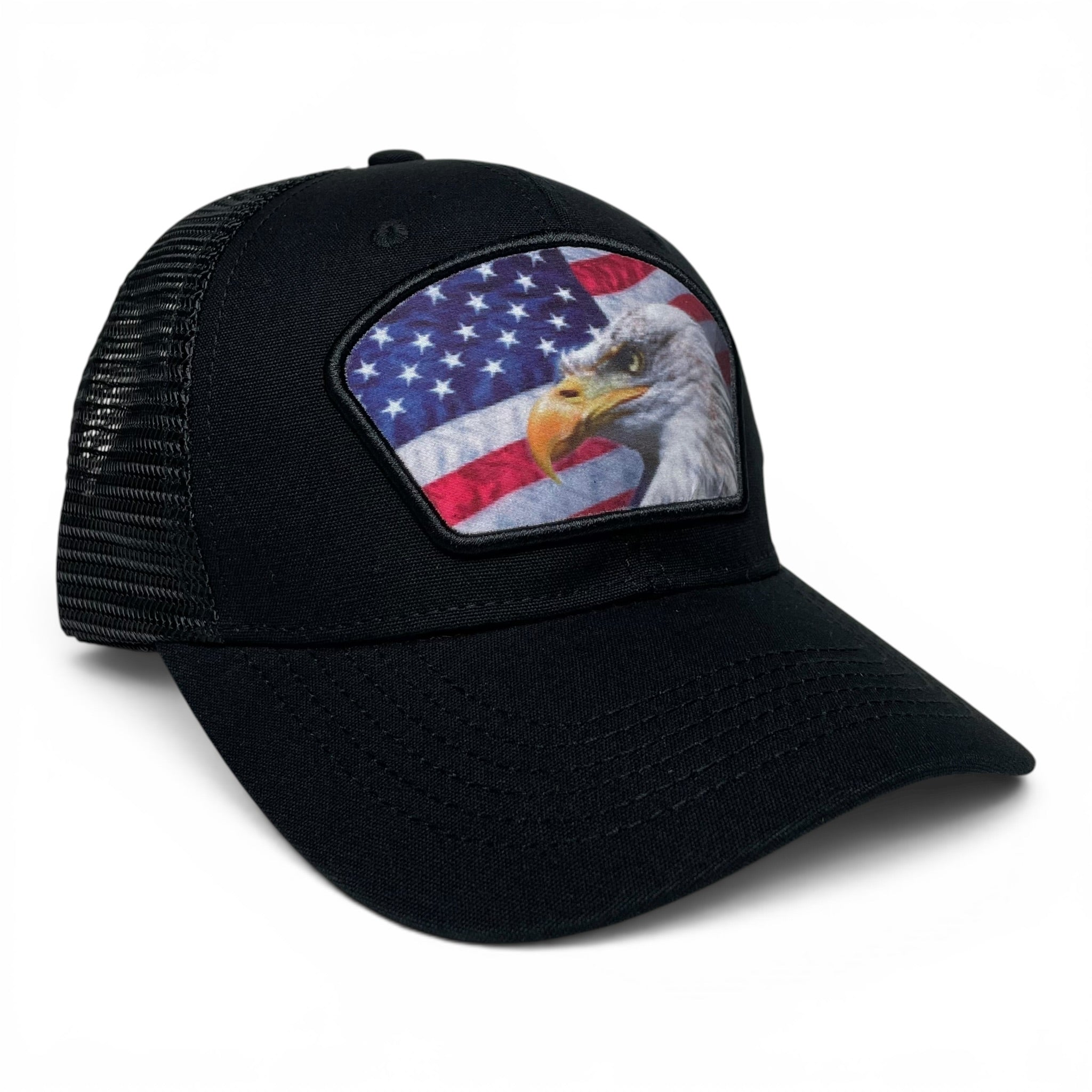 USA American Flag & Eagle Patch Snapback Trucker Hat