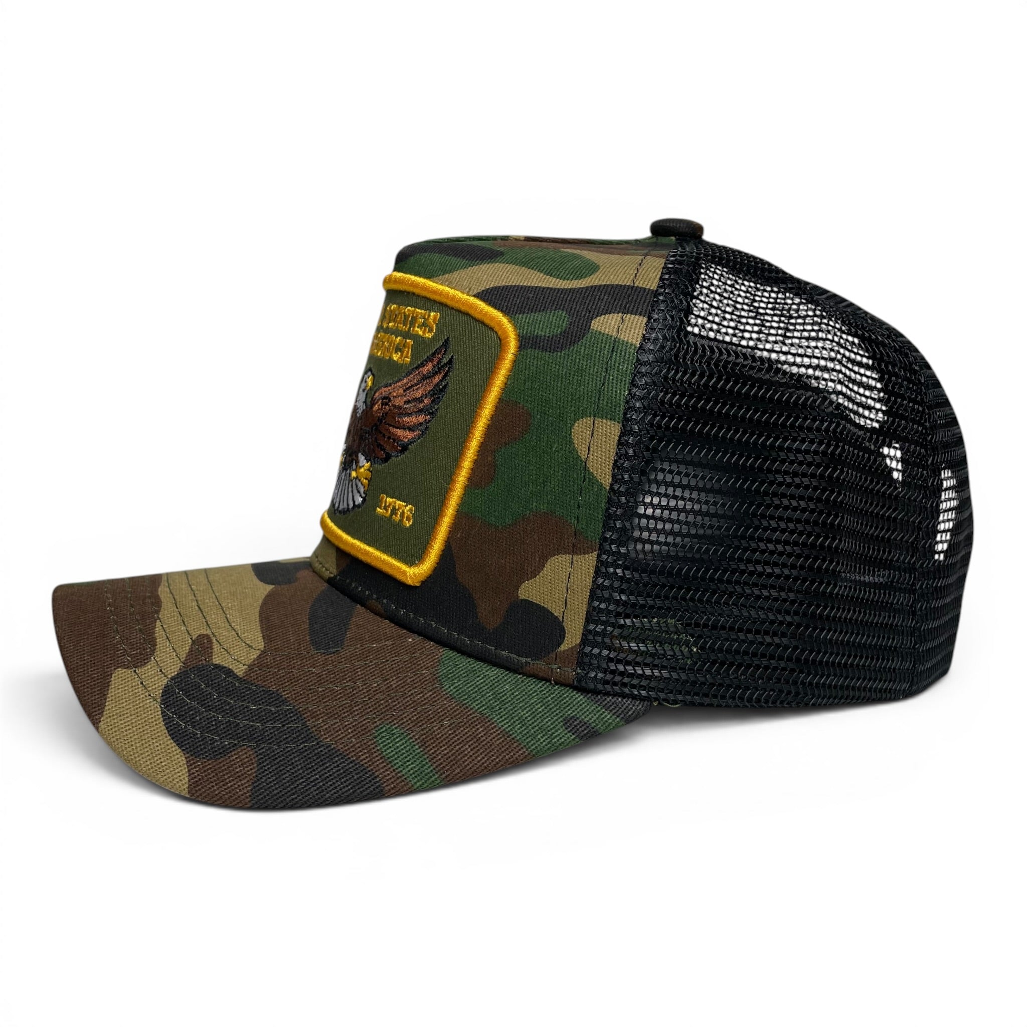 USA Eagle EST. 1776 Camouflage Snapback Trucker Hat, Camo, Curved Brim