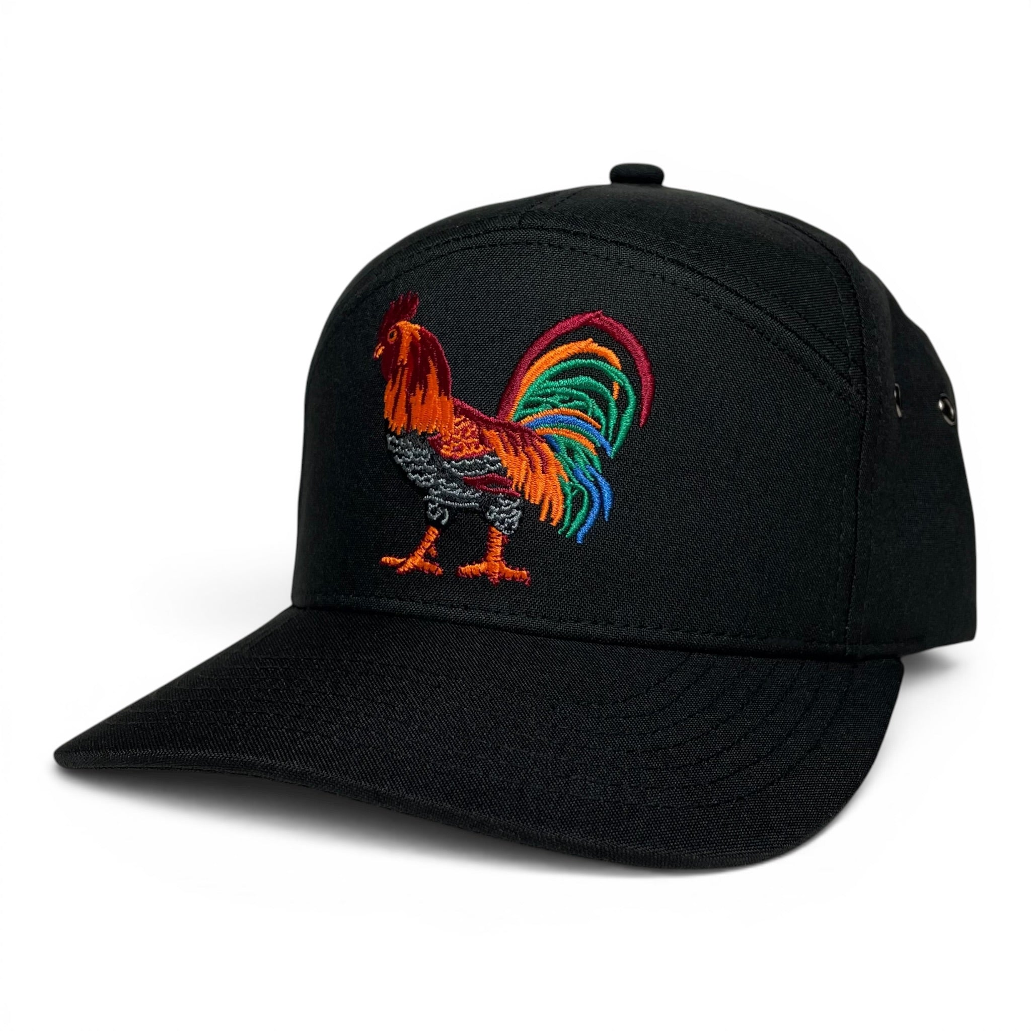 Rooster Gallo Snapback Cap, Embroidered, Black, Flat Brim