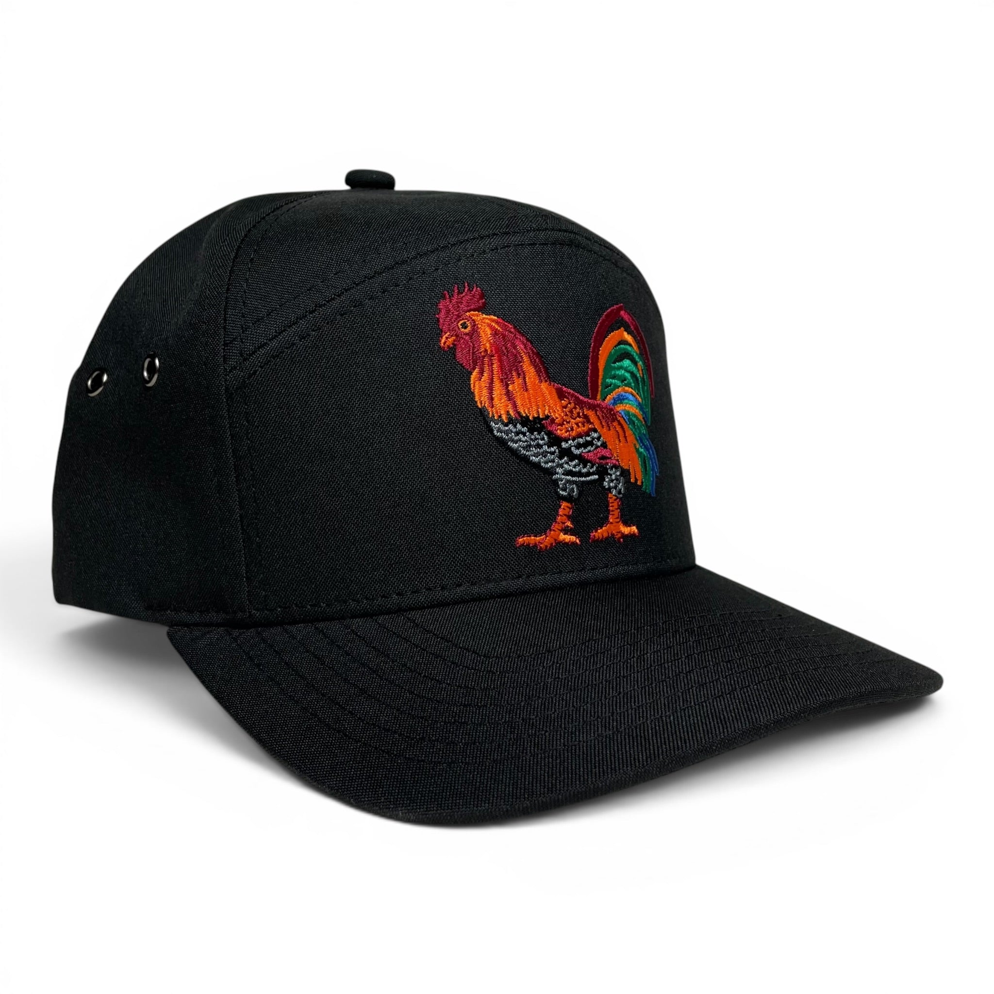 Rooster Gallo Snapback Cap, Embroidered, Black, Flat Brim