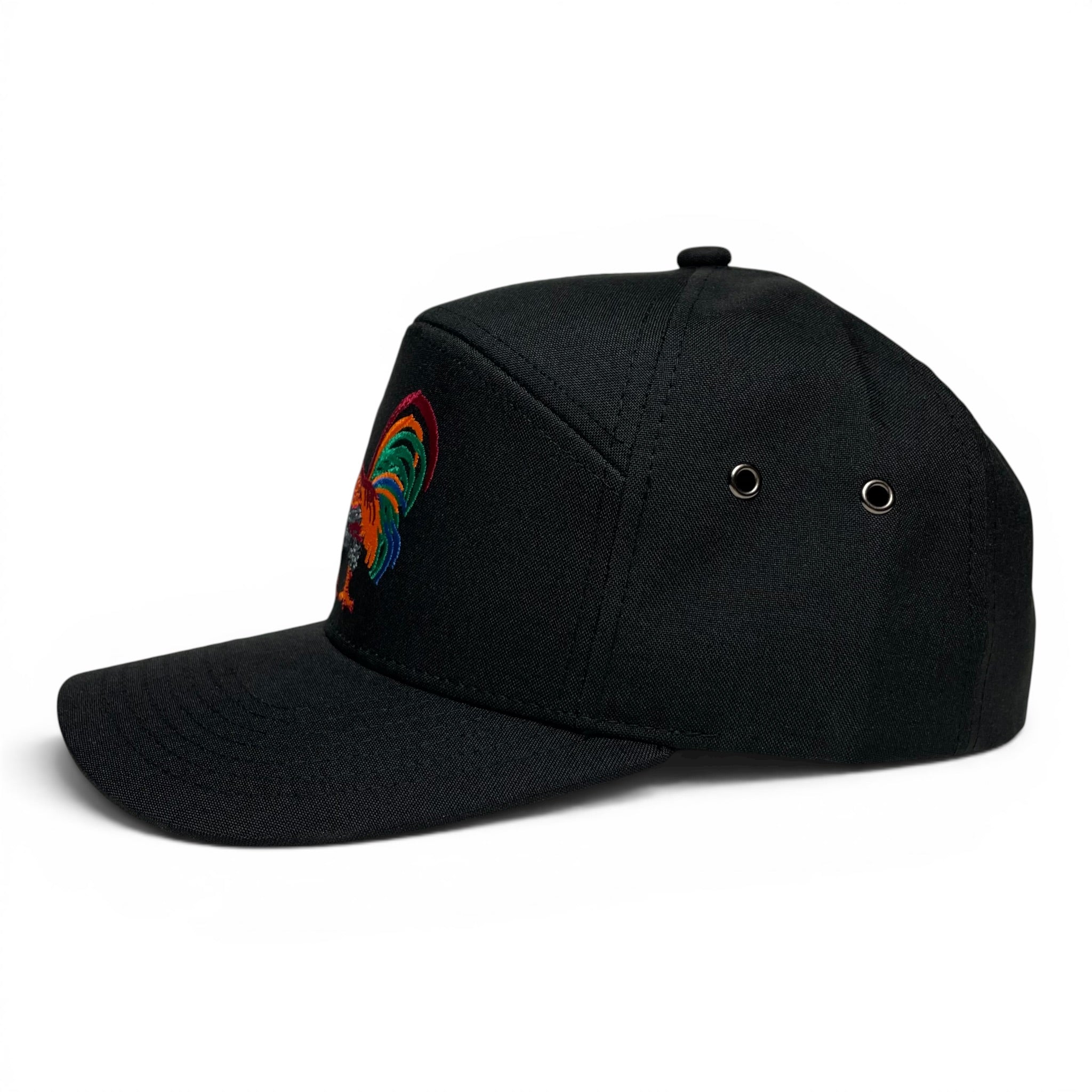 Rooster Gallo Snapback Cap, Embroidered, Black, Flat Brim