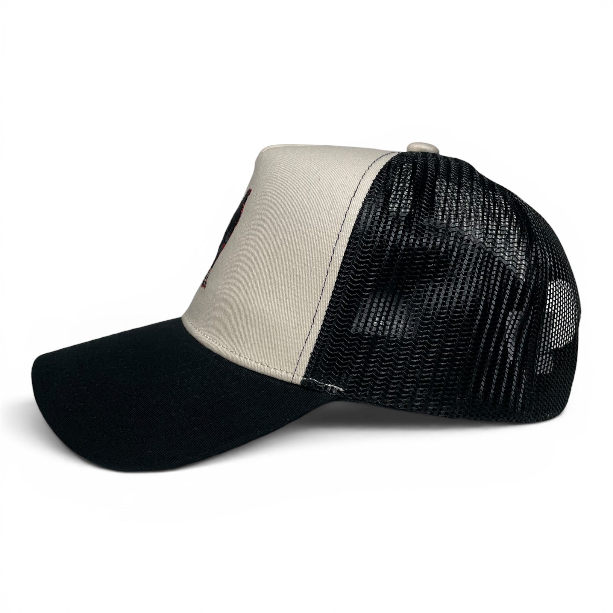 Rooster Embroidered Beige & Black Trucker Snapback Hat