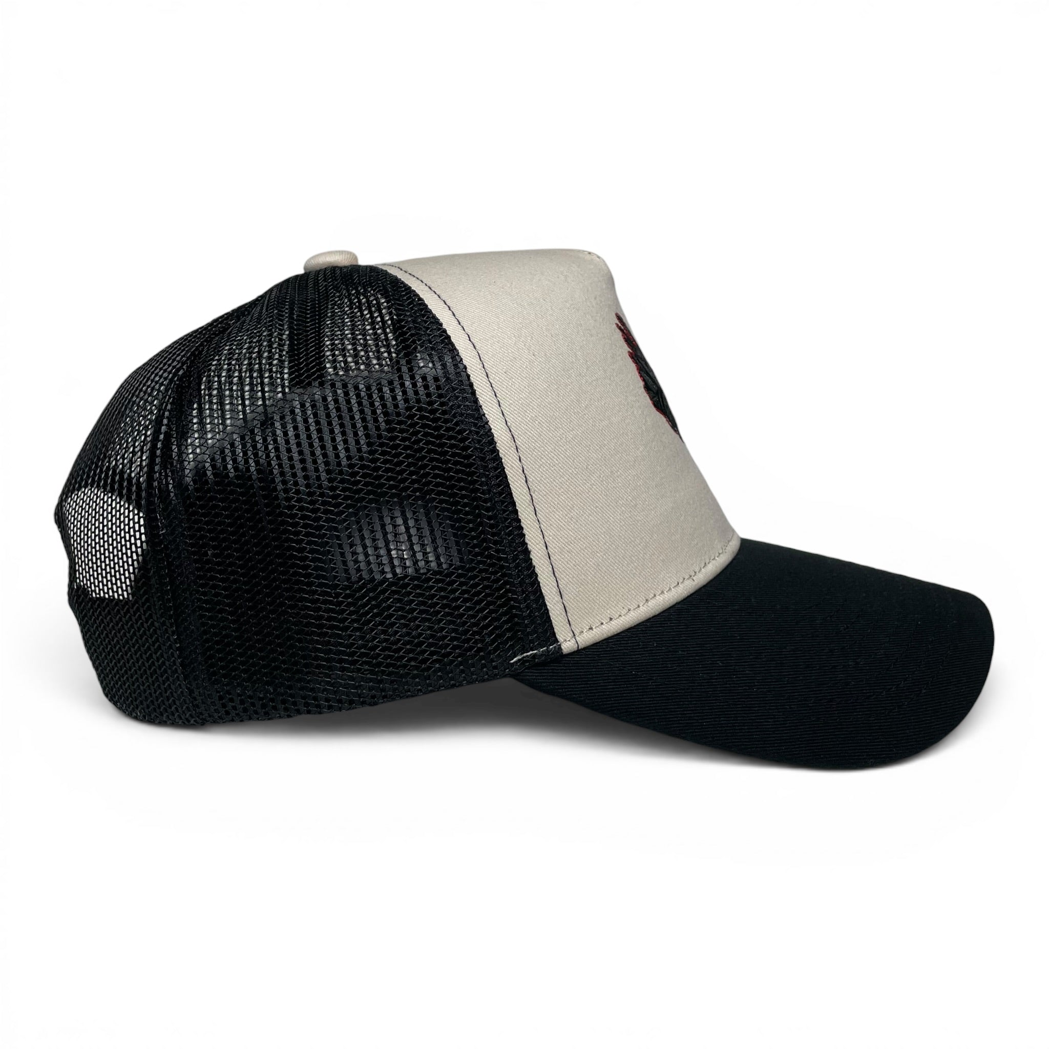 Rooster Embroidered Beige & Black Trucker Snapback Hat